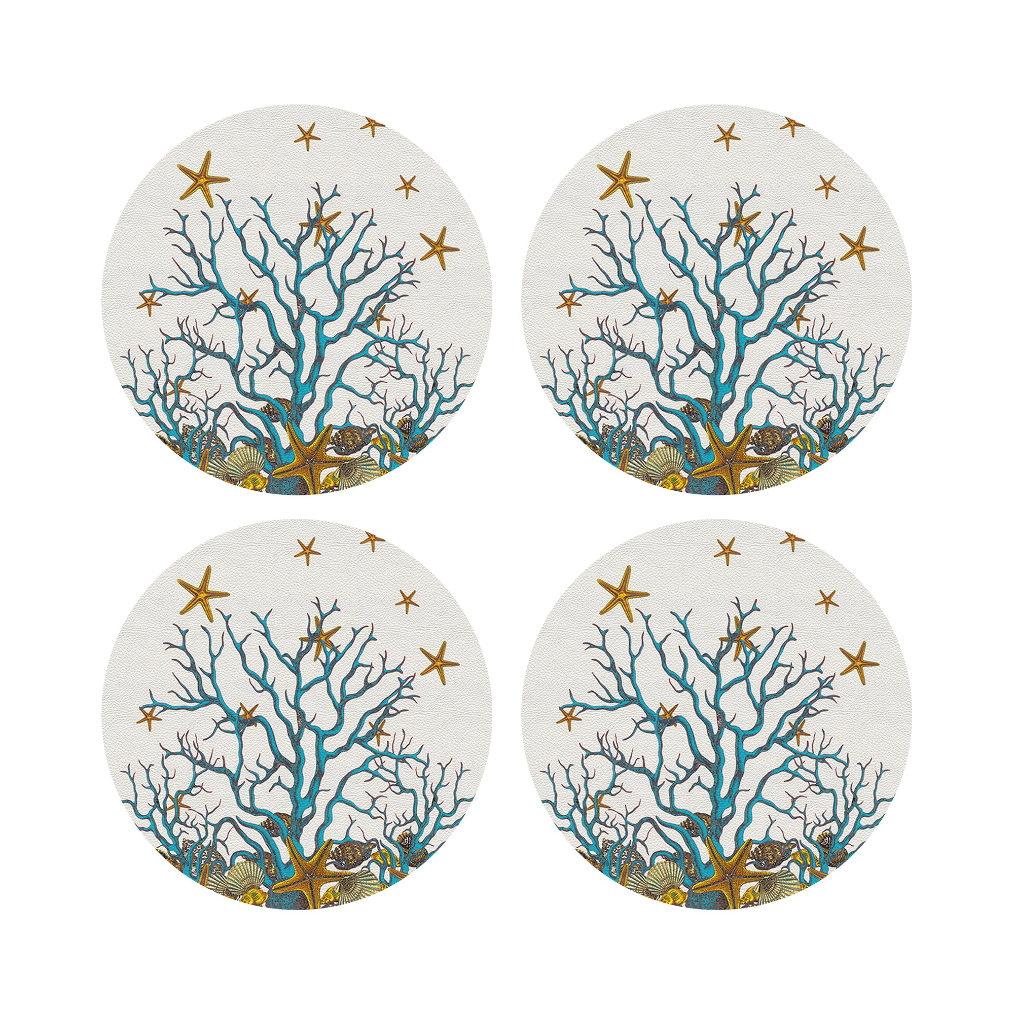 Coral Reef White Turq 16" Round Pebble Placemats, Set of 4 - nicolettemayer.com