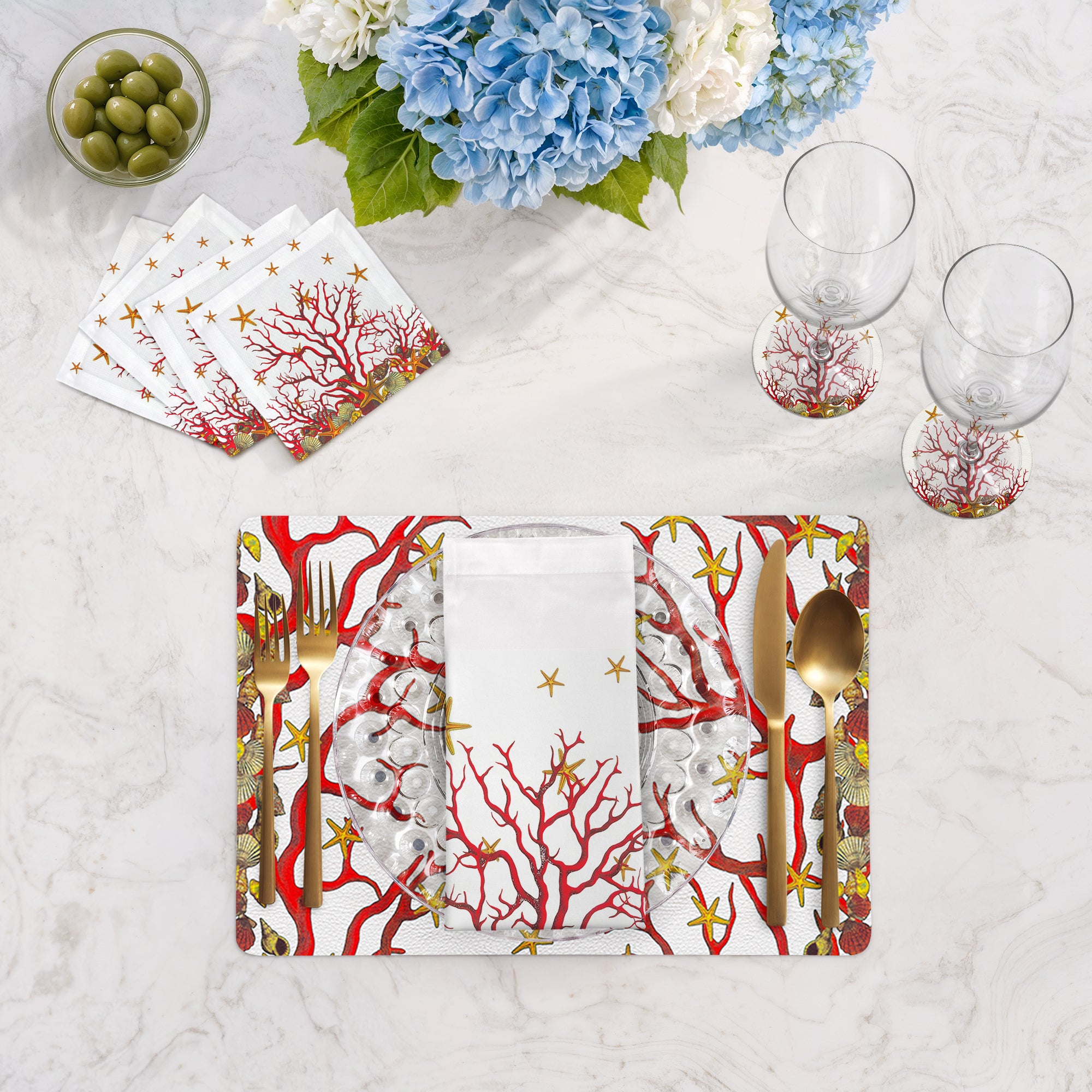 Coral Reef White Red 17.5" Rectangle Pebble Placemat, Set Of 4 - nicolettemayer.com
