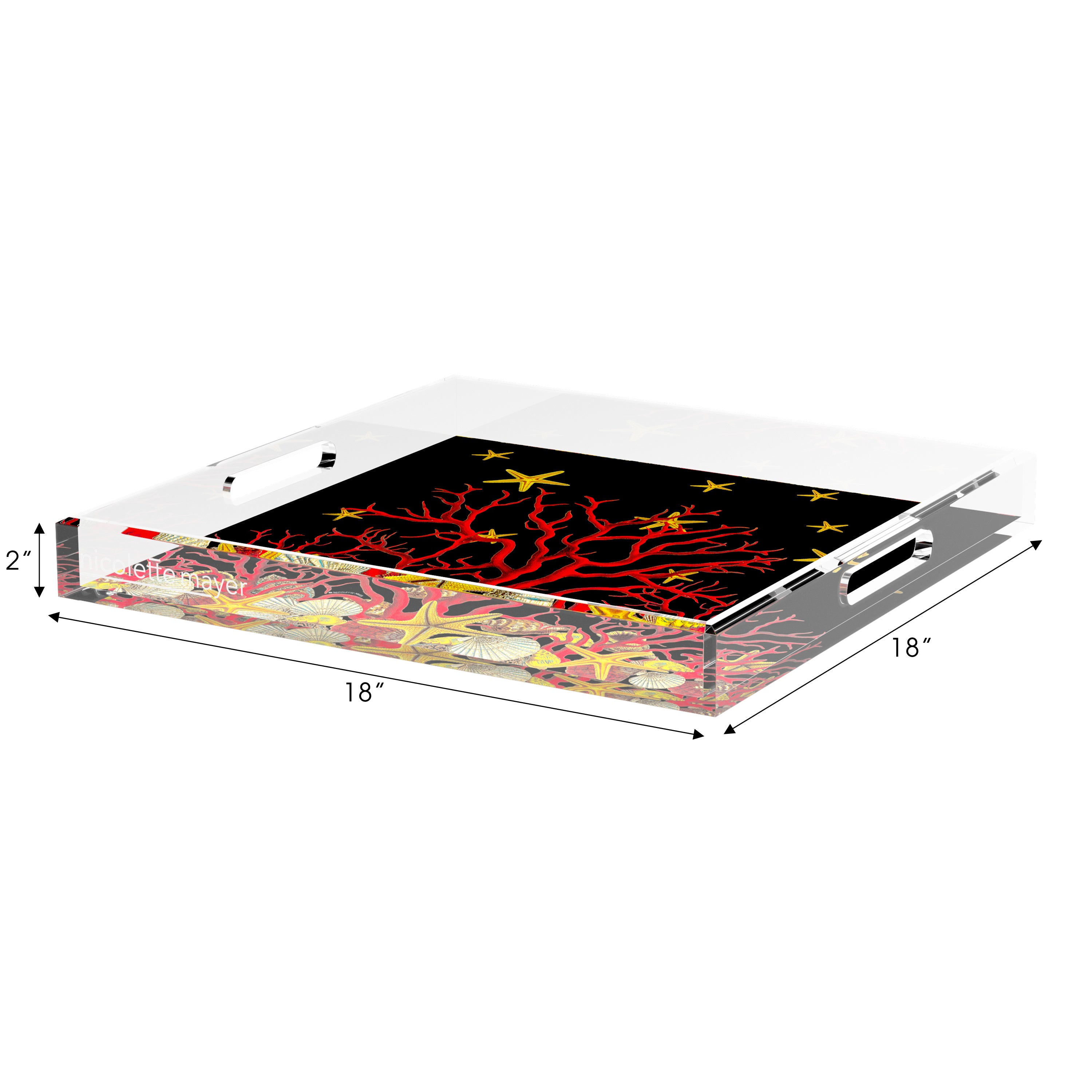Coral Reef Solid Black 18X18 Acrylic Tray - nicolettemayer.com