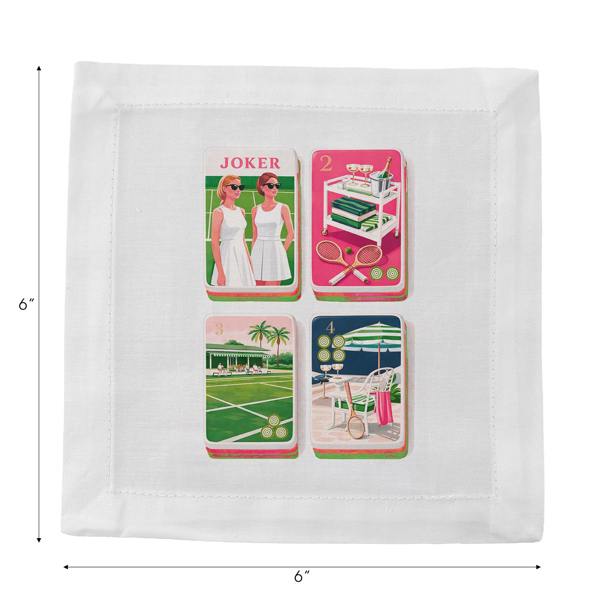Court Side Preppy Mahj Cotton Sateen Cocktail Napkins - nicolettemayer.com