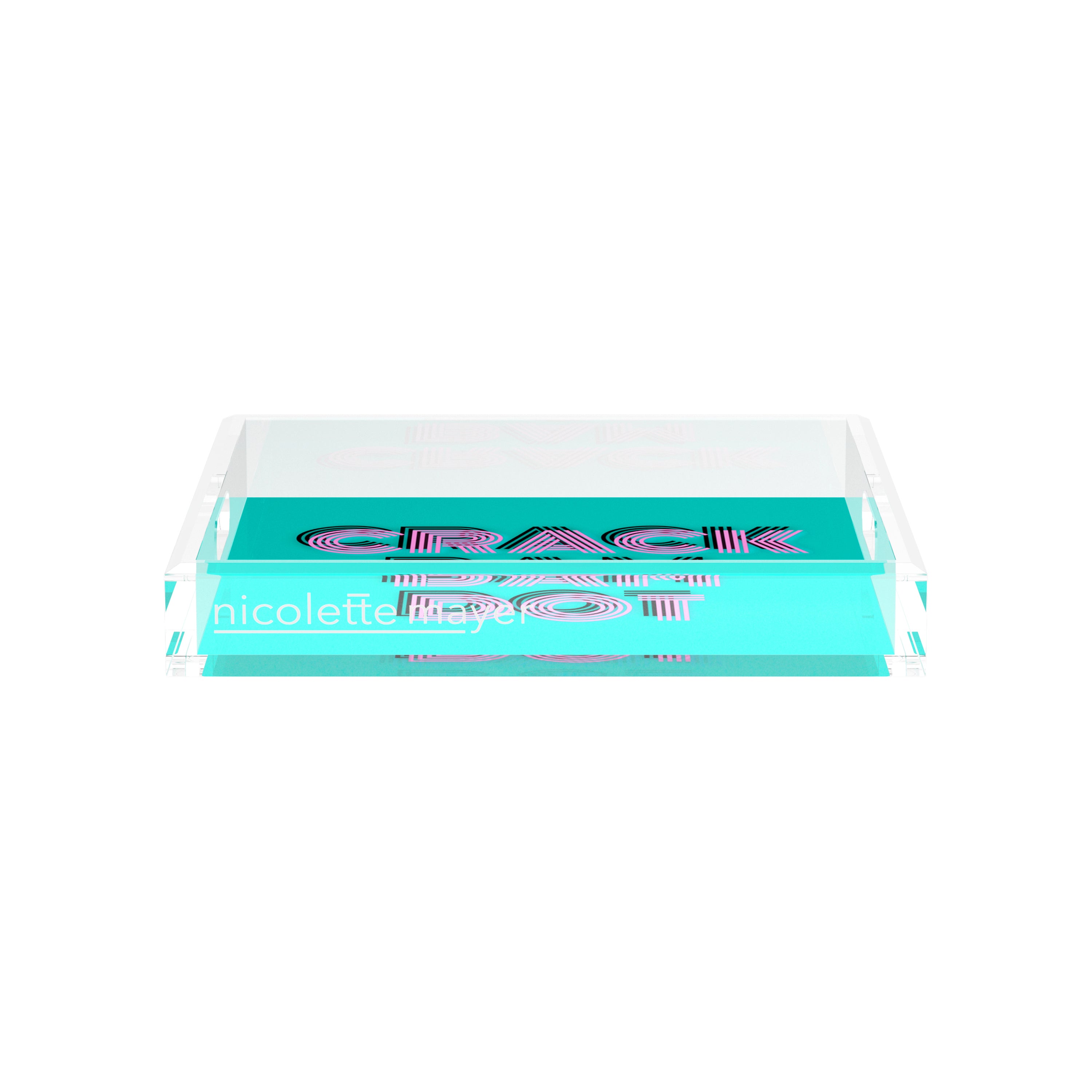 Mahjong Crack Bam Dot Acqua Pink 12X12 Acrylic Tray - nicolettemayer.com