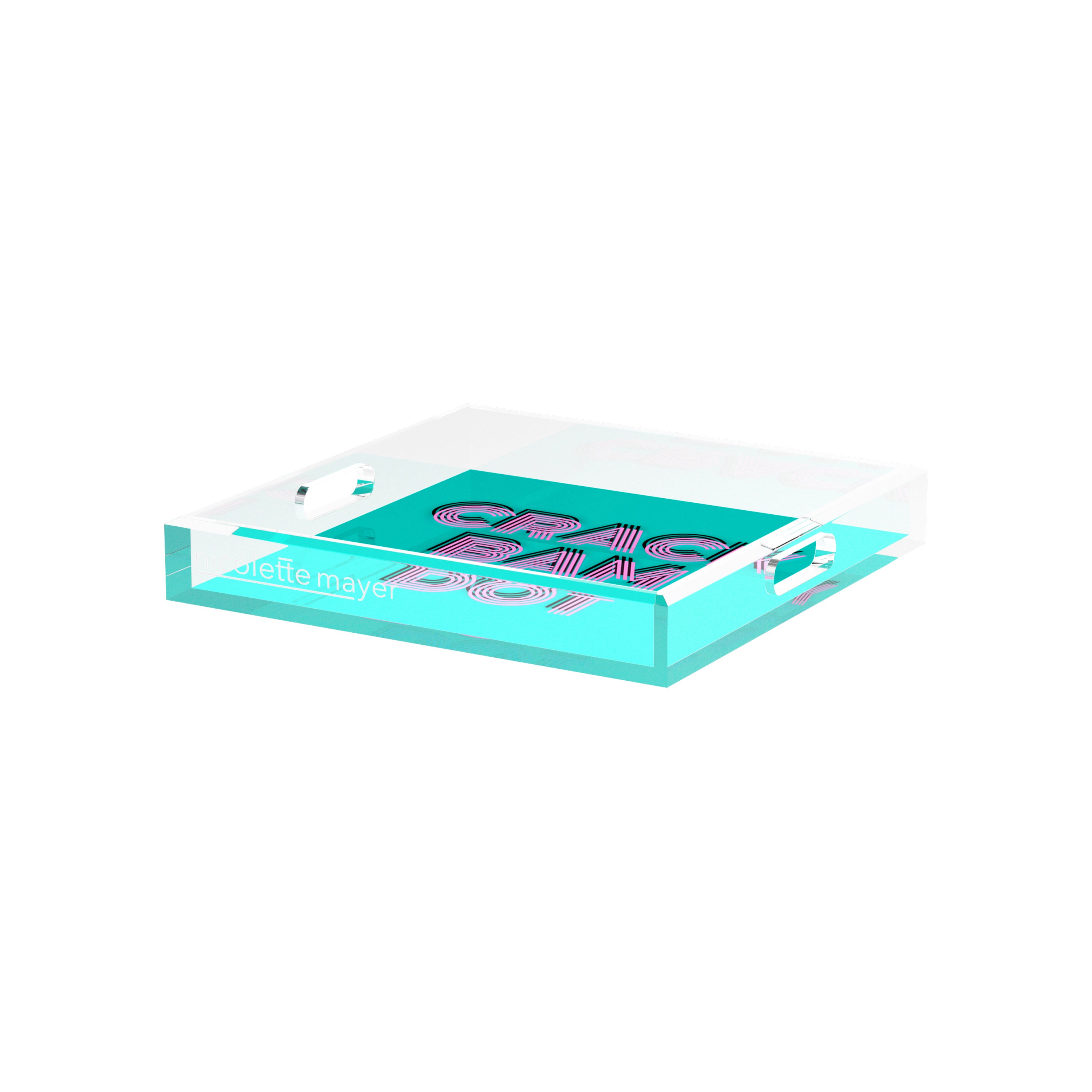 Mahjong Crack Bam Dot Acqua Pink 12X12 Acrylic Tray - nicolettemayer.com