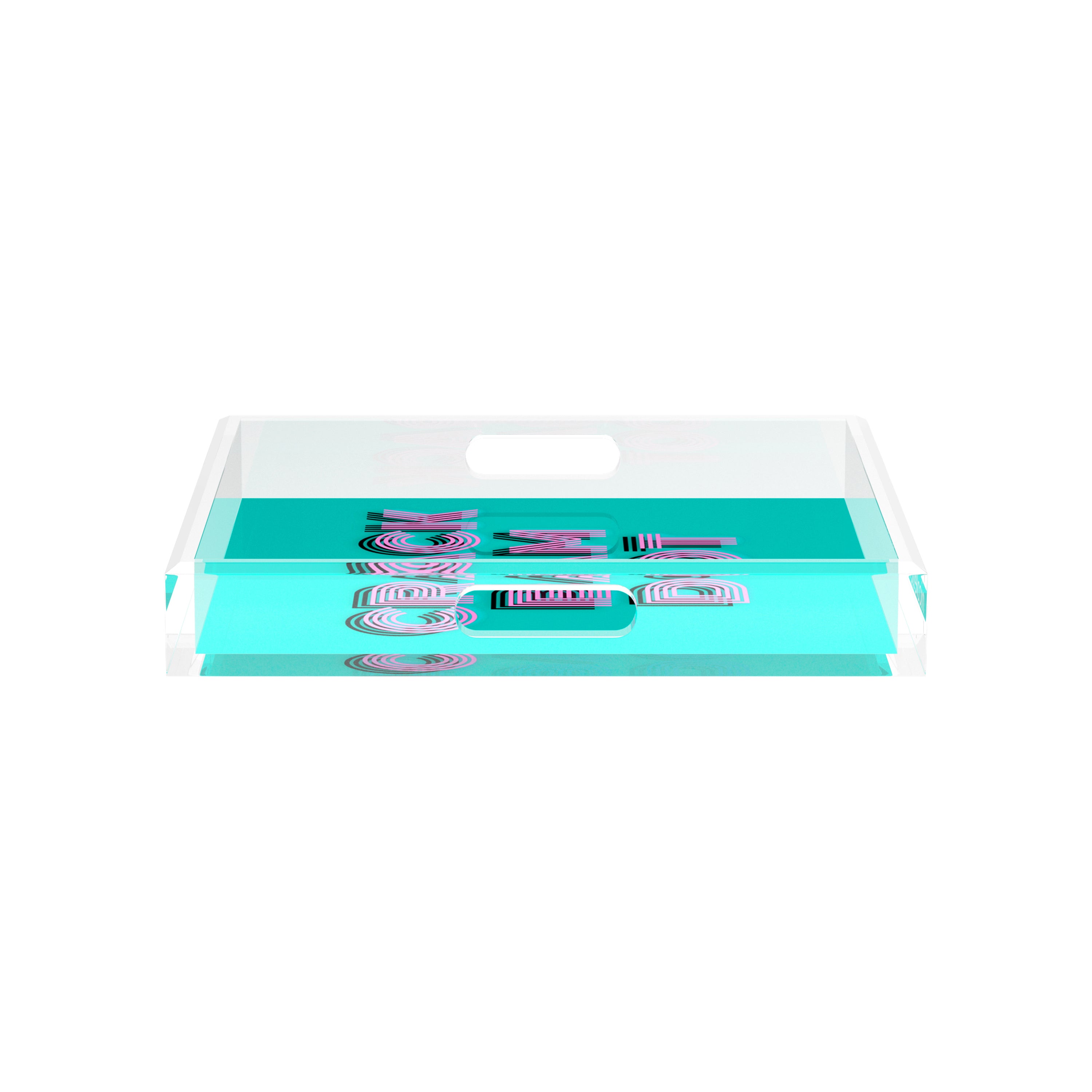 Mahjong Crack Bam Dot Acqua Pink 12X12 Acrylic Tray - nicolettemayer.com