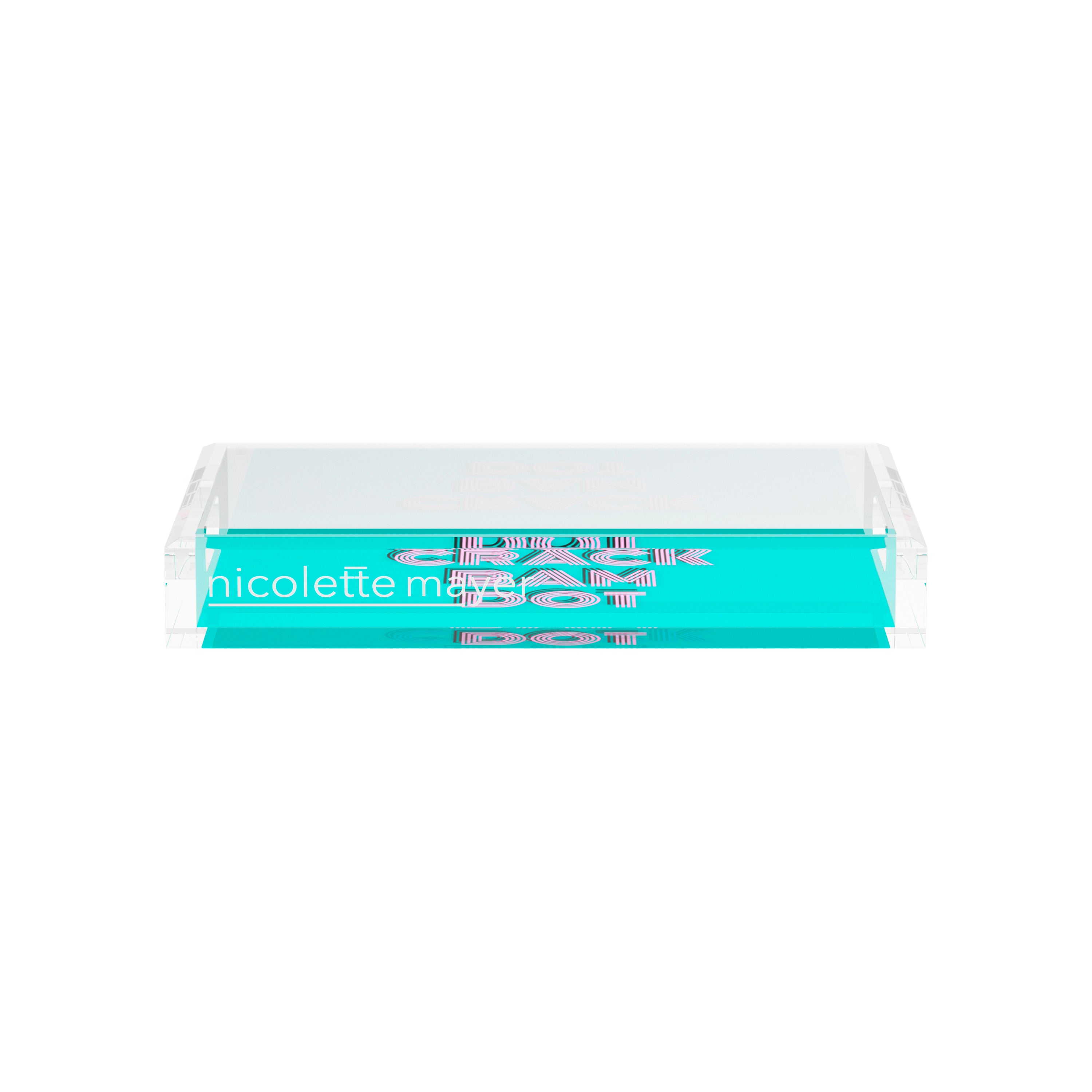 Mahjong Crack Bam Dot Aqua Pink 12.5x7.75 Acrylic Tray - nicolettemayer.com