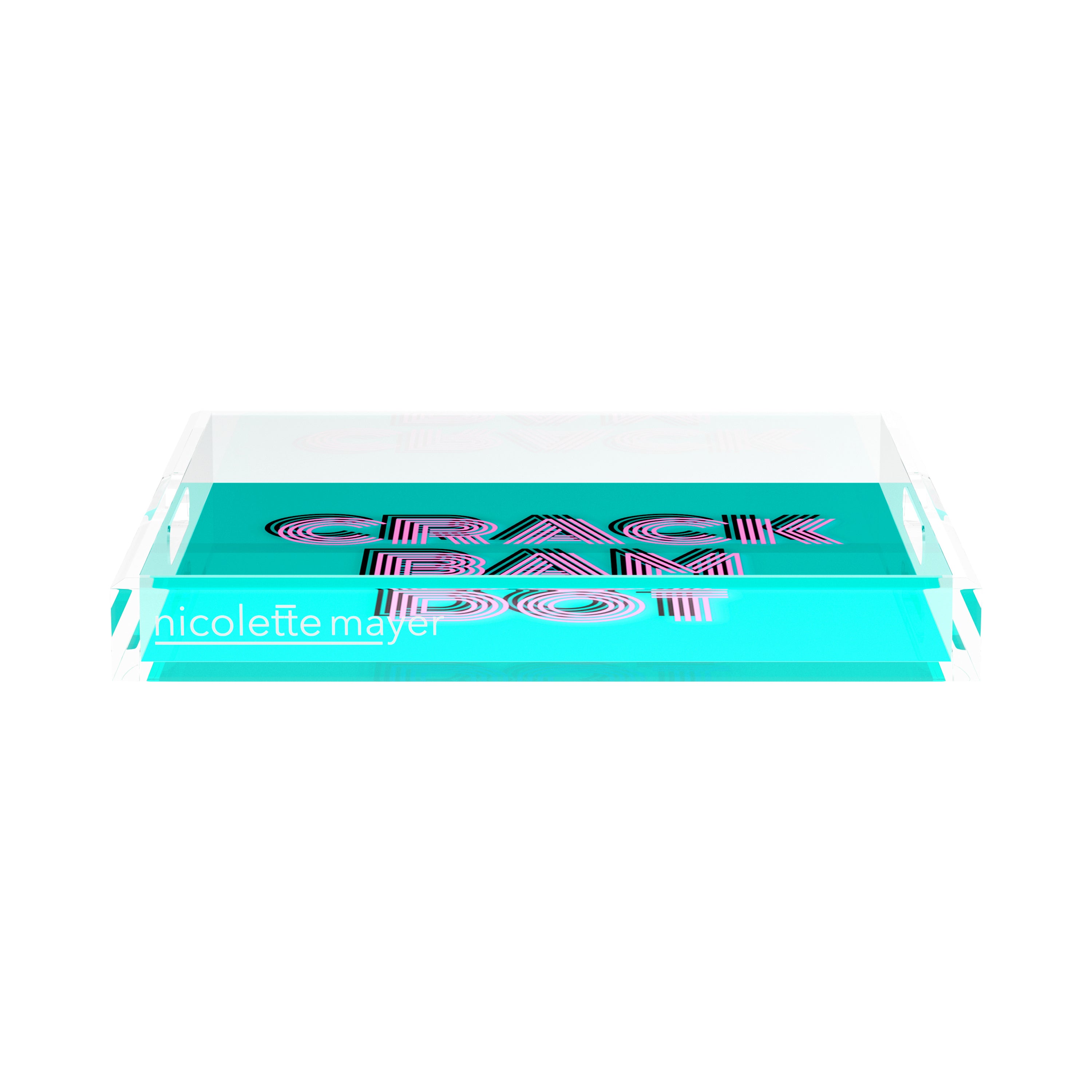 Mahjong Crack Bam Dot Acqua Pink 15X15 Acrylic Tray - nicolettemayer.com