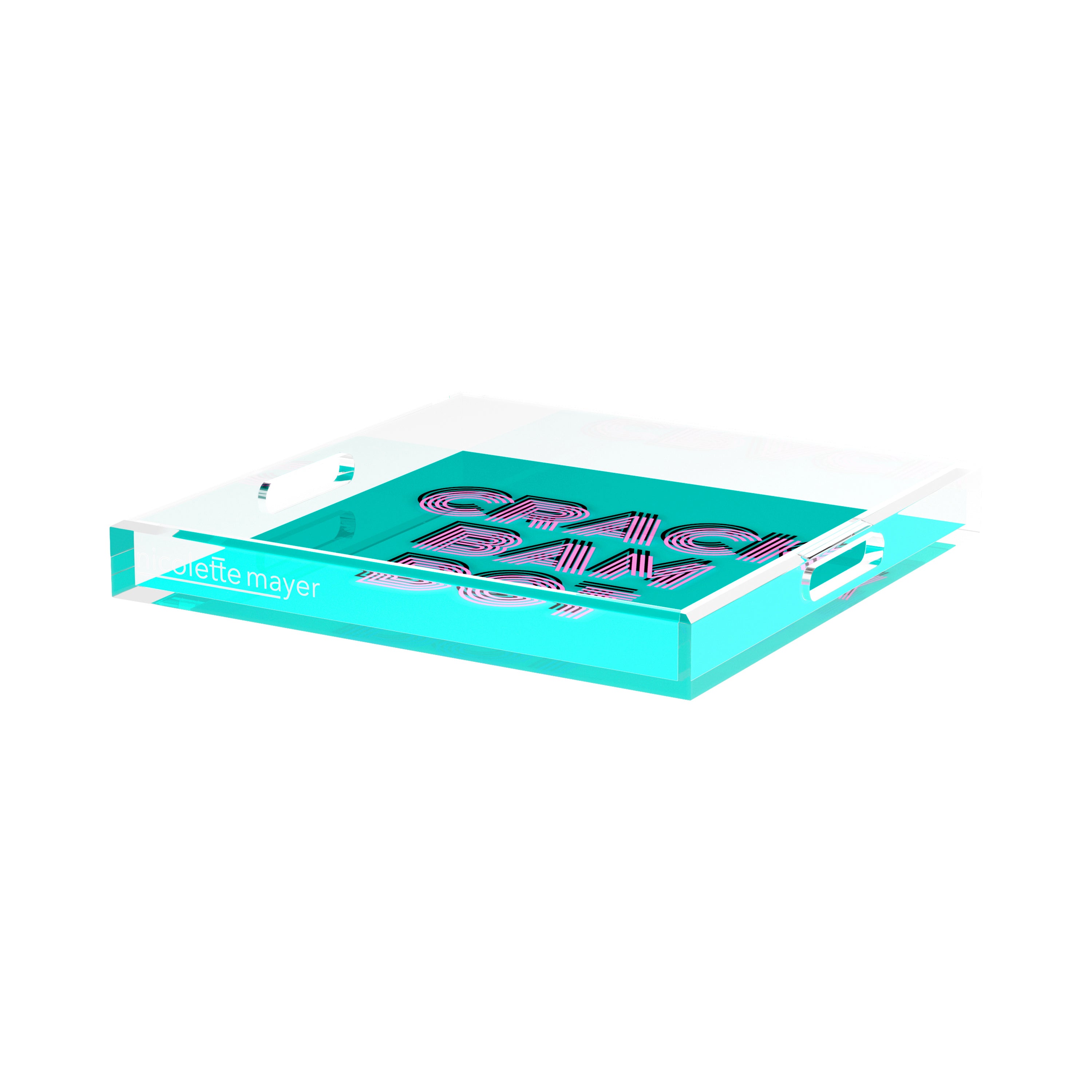 Mahjong Crack Bam Dot Acqua Pink 15X15 Acrylic Tray - nicolettemayer.com