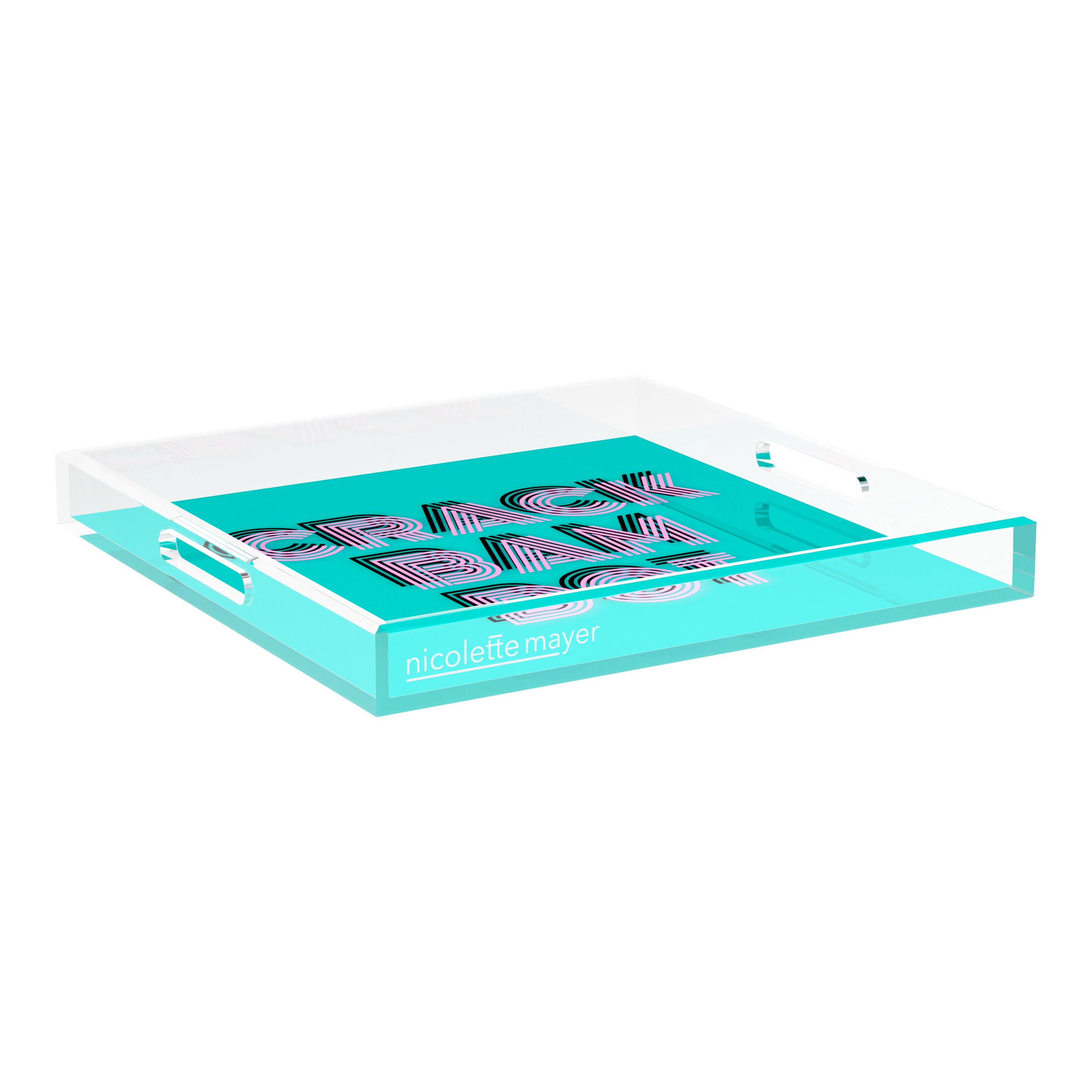 Mahjong Crack Bam Dot Acqua Pink 18X18 Acrylic Tray - nicolettemayer.com