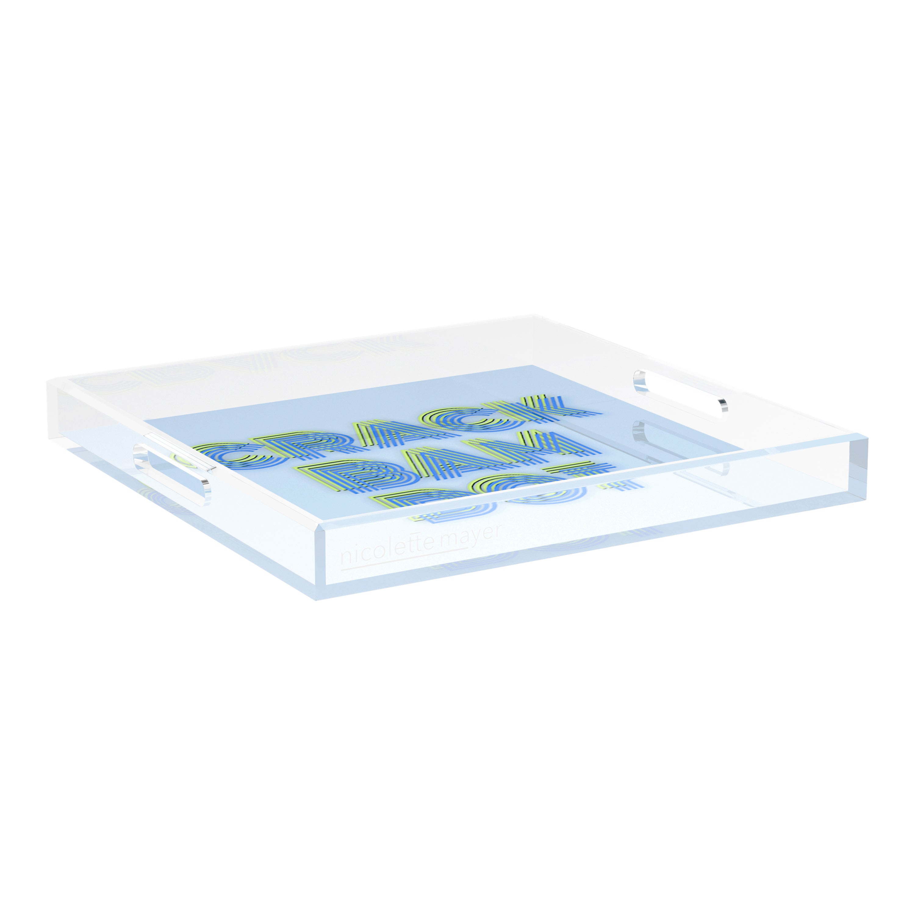 Mahjong Crack Bam Dot Blues Celery 18X18 Acrylic Tray - nicolettemayer.com