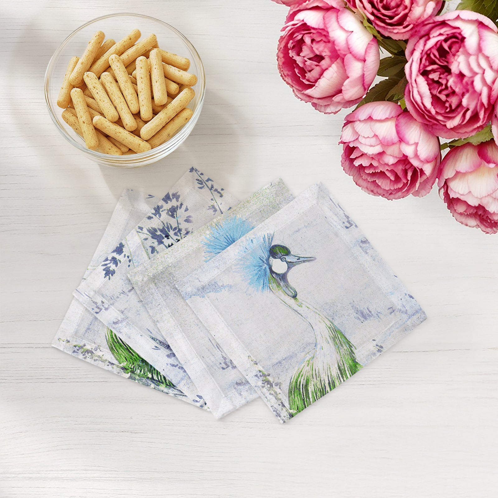 Crested Crane Ice 6" Cocktail Napkins- nicolettemayer.com