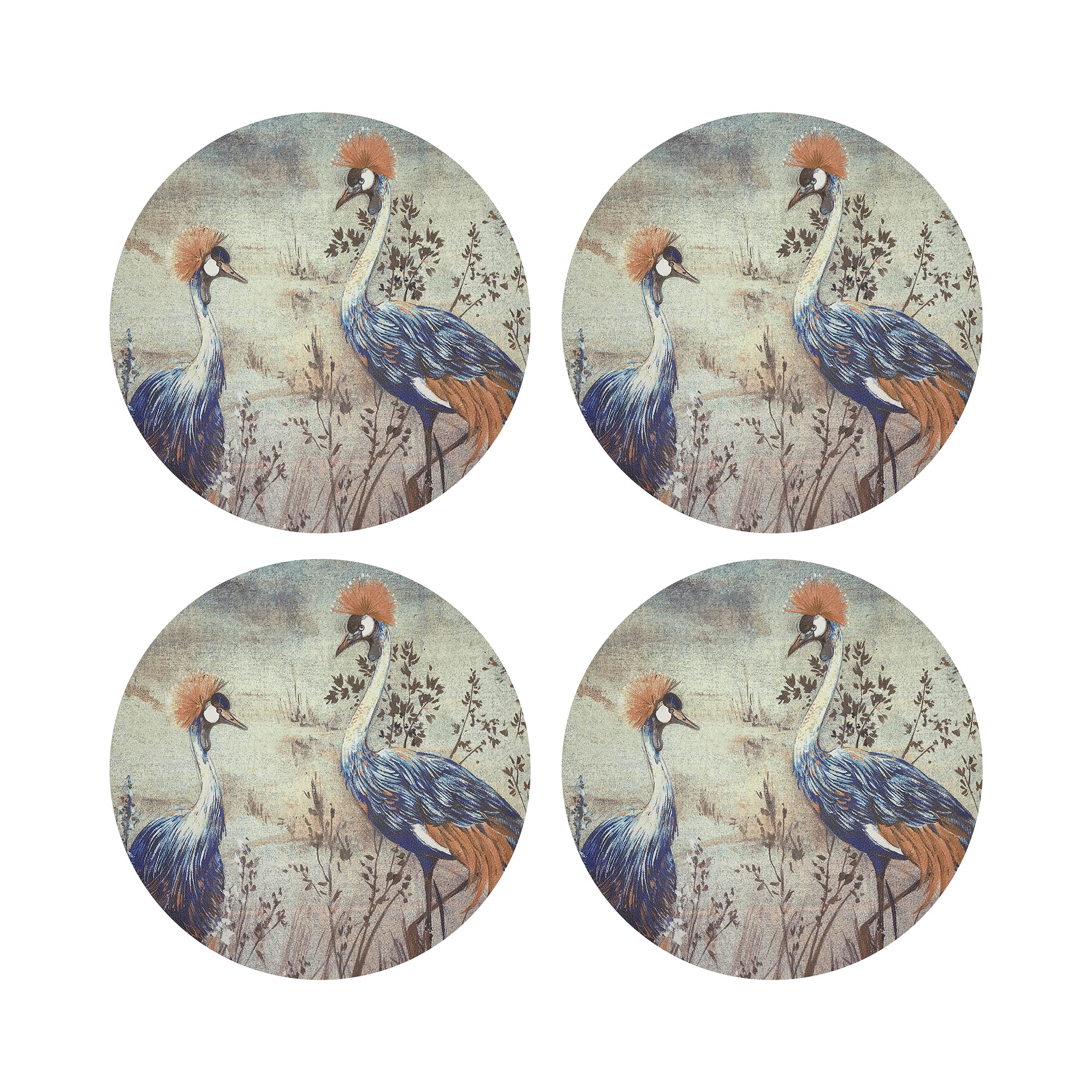 Crested Crane Burnt 16" Round Pebble Placemats, Set of 4 - nicolettemayer.com