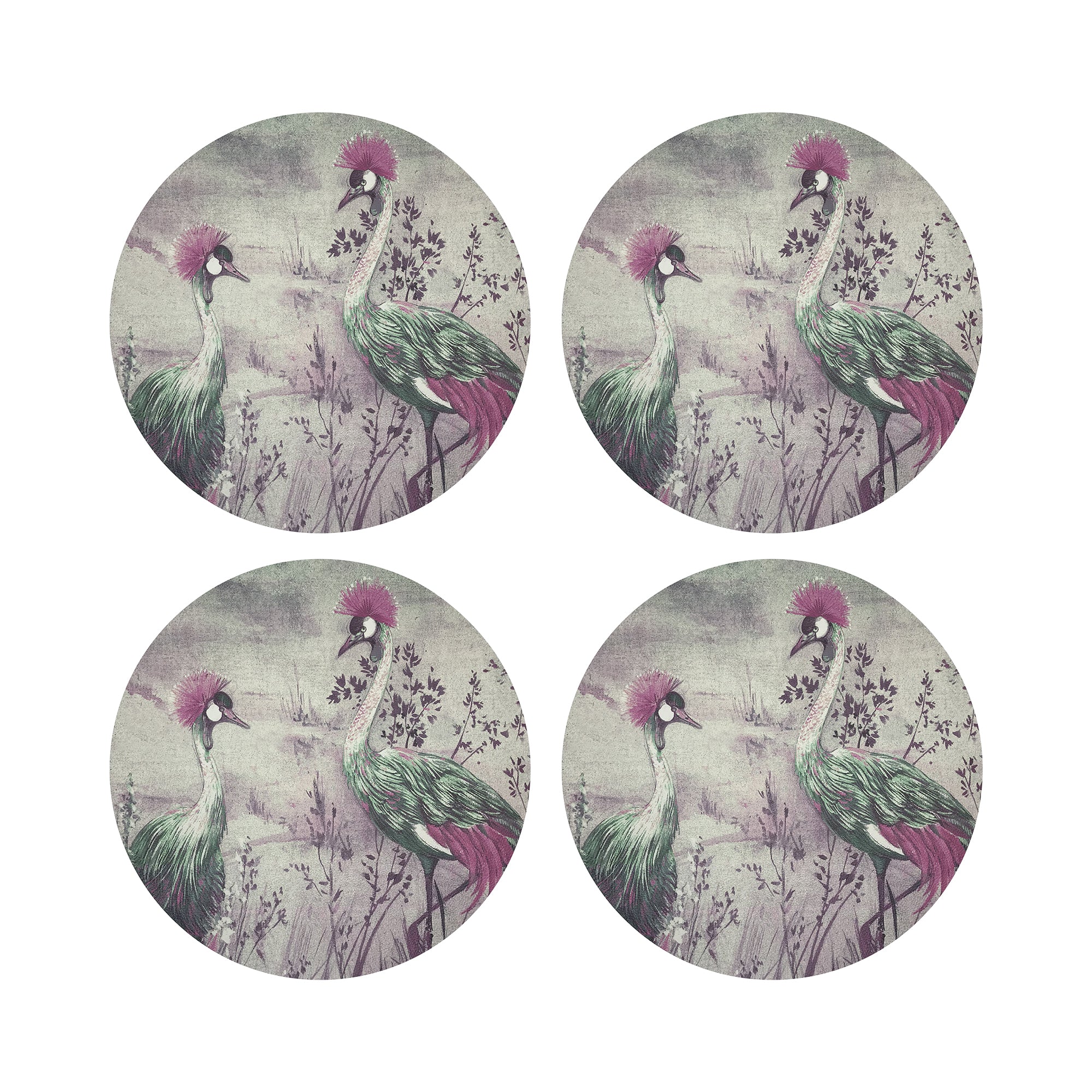 Crested Crane Canovas 16" Round Pebble Placemats, Set of 4 - nicolettemayer.com