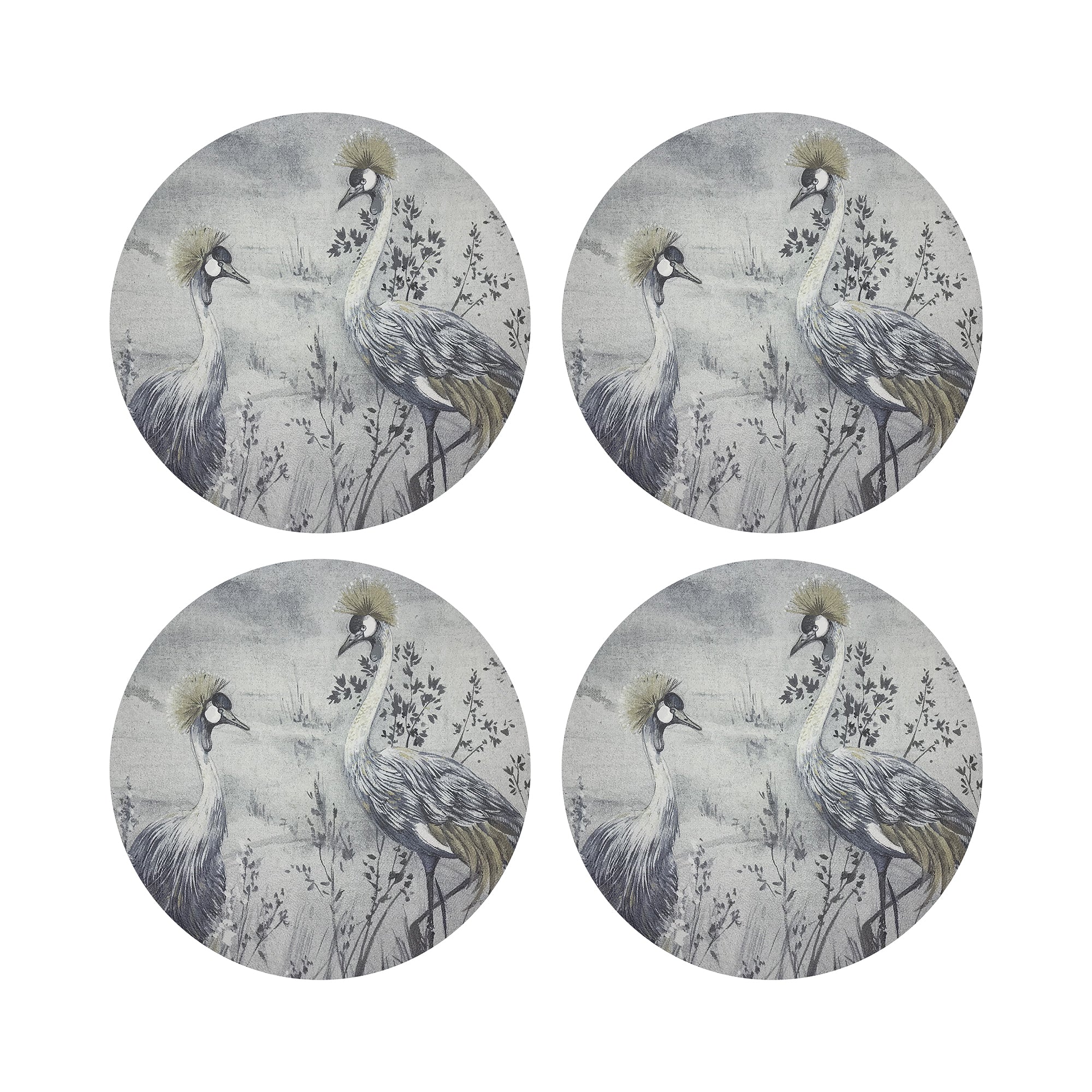 Crested Crane Silver Gold 16" Round Pebble Placemats, Set of 4 - nicolettemayer.com