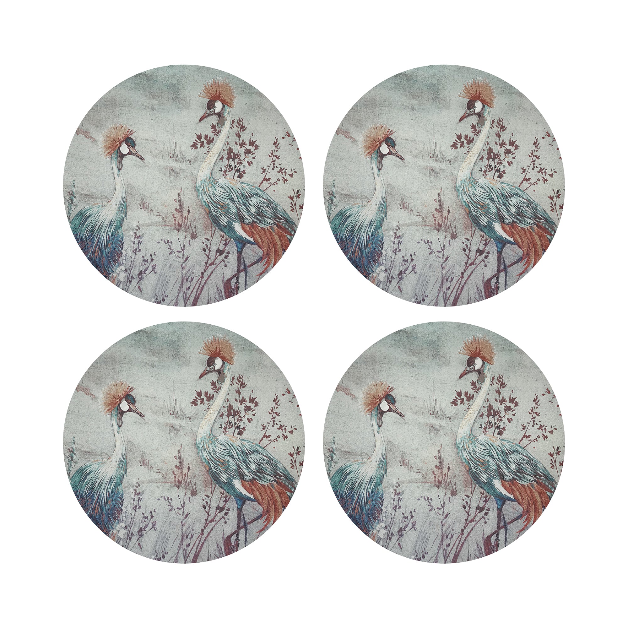 Crested Crane Turquoise Red 16" Round Pebble Placemats, Set of 4 - nicolettemayer.com