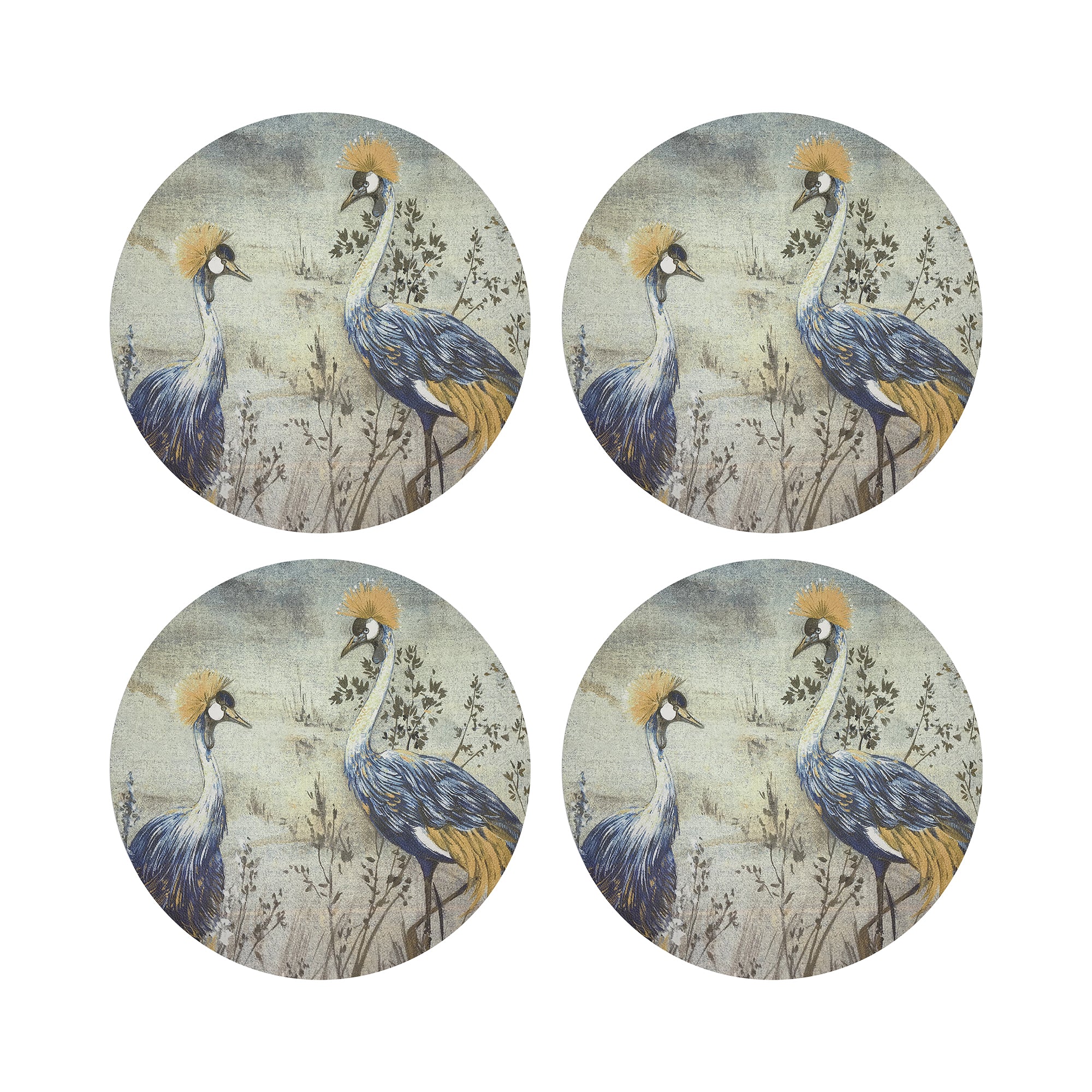 Crested Crane Wheat Blue 16" Round Pebble Placemats, Set of 4 - nicolettemayer.com