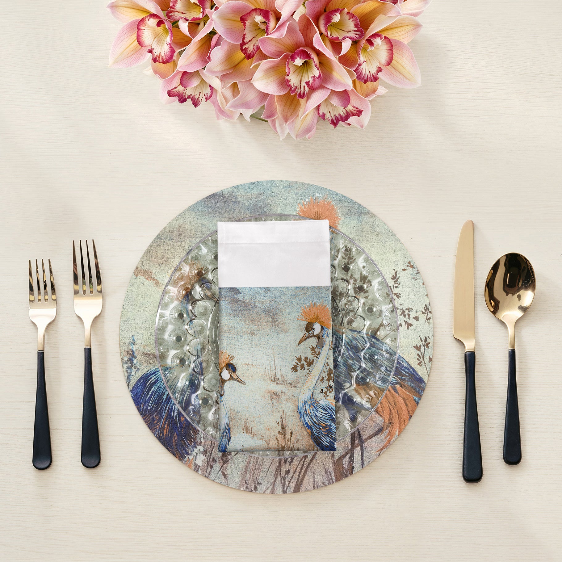 Crested Crane Burnt Cotton Sateen Dinner Napkins