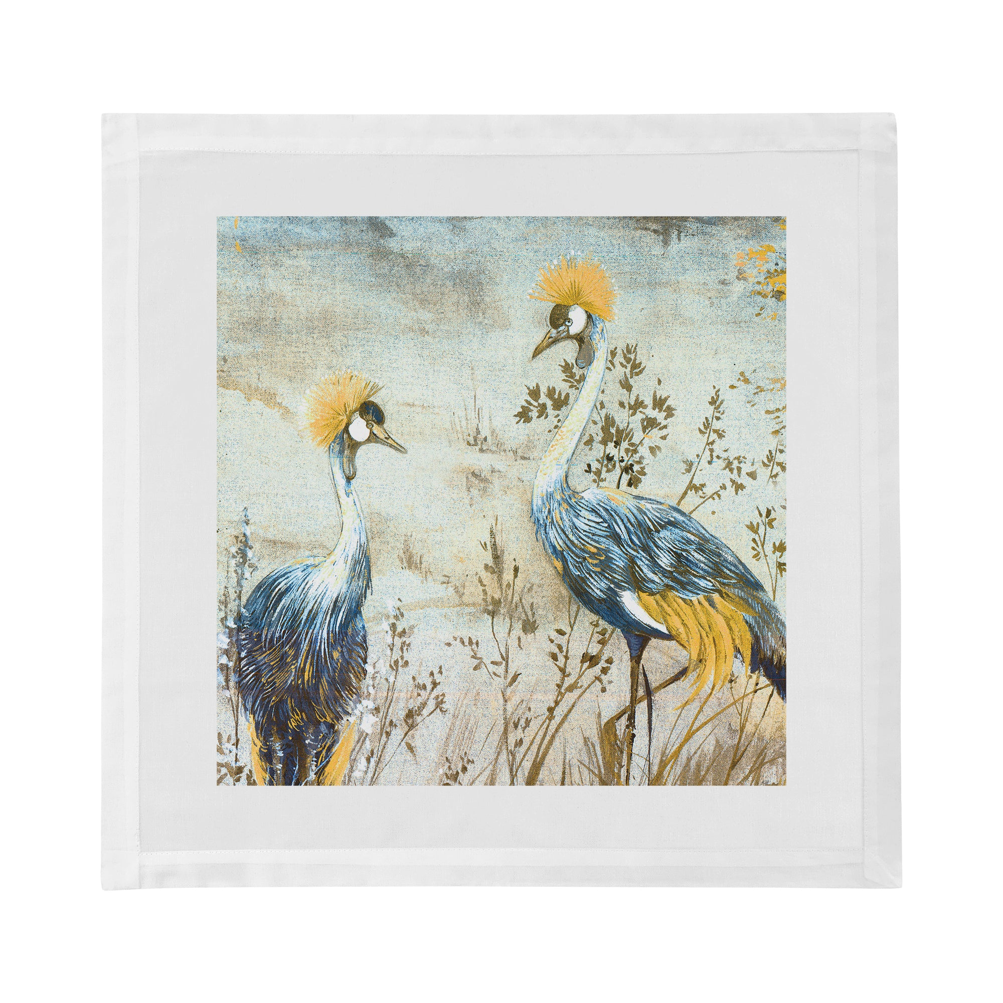 Crested Crane Wheat Blue Cotton Sateen Dinner Napkins