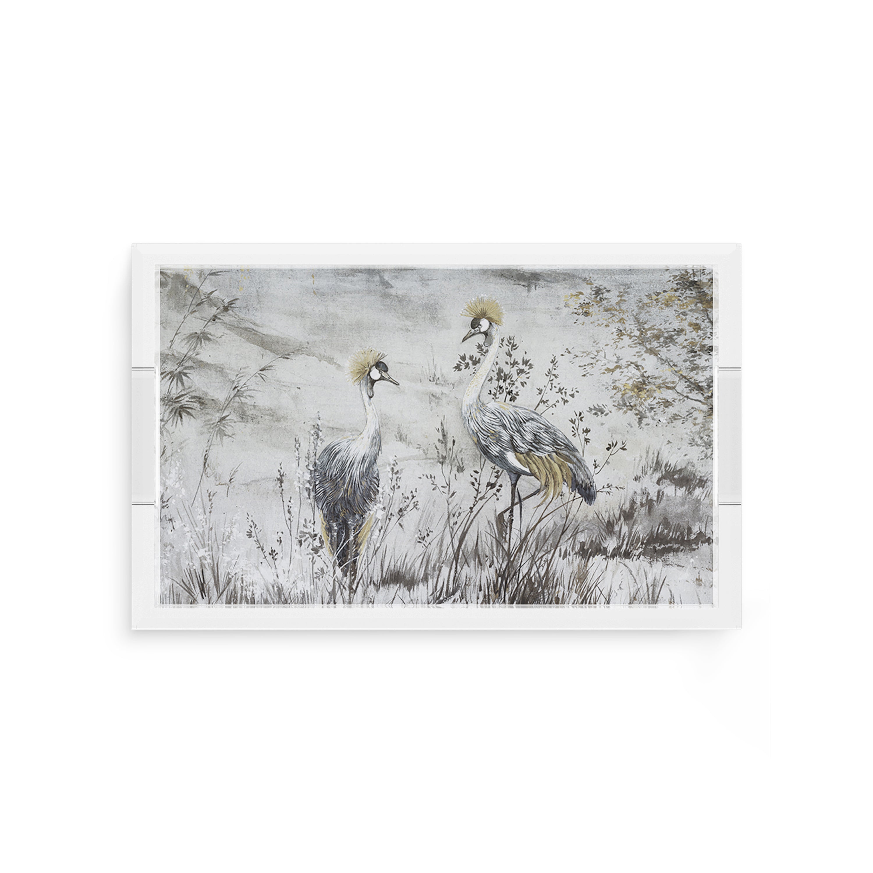Crested Crane Silver Gold 12.5X7.75 Acrylic Tray - nicolettemayer.com