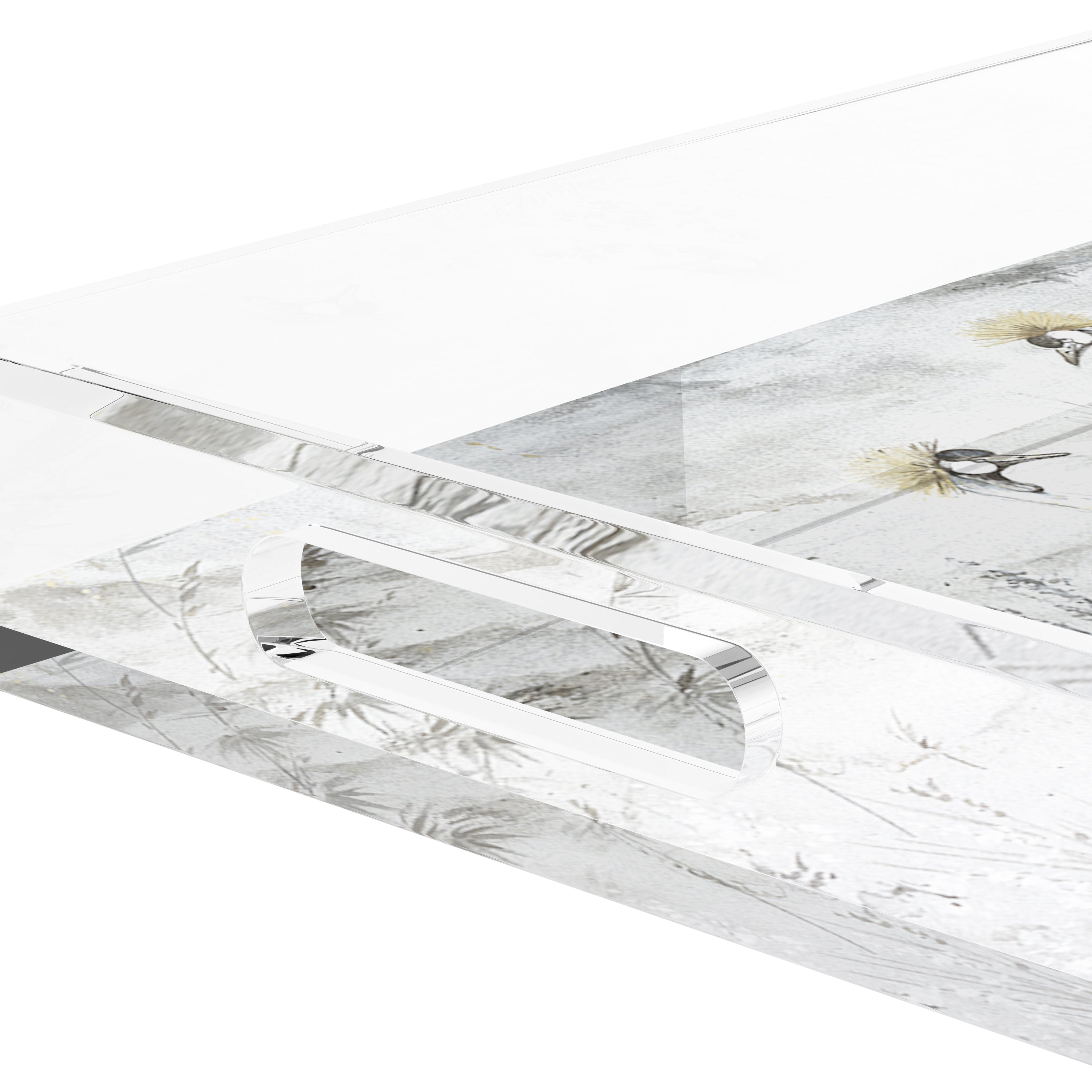 Crested Crane Silver Gold 22.5X14.5 Acrylic Tray - nicolettemayer.com