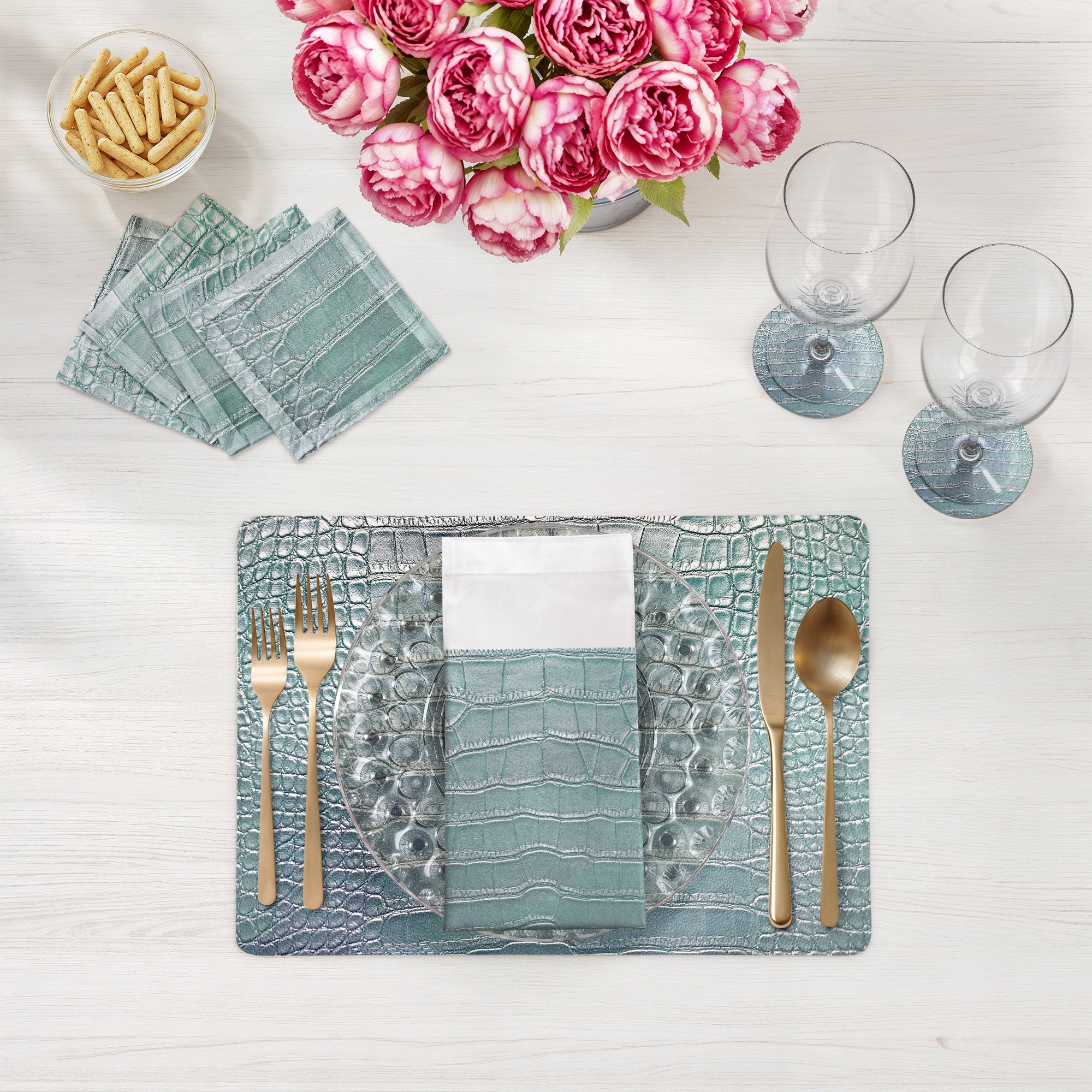Crocodile Ice Vegan Leather Rectangle Pebble Placemat