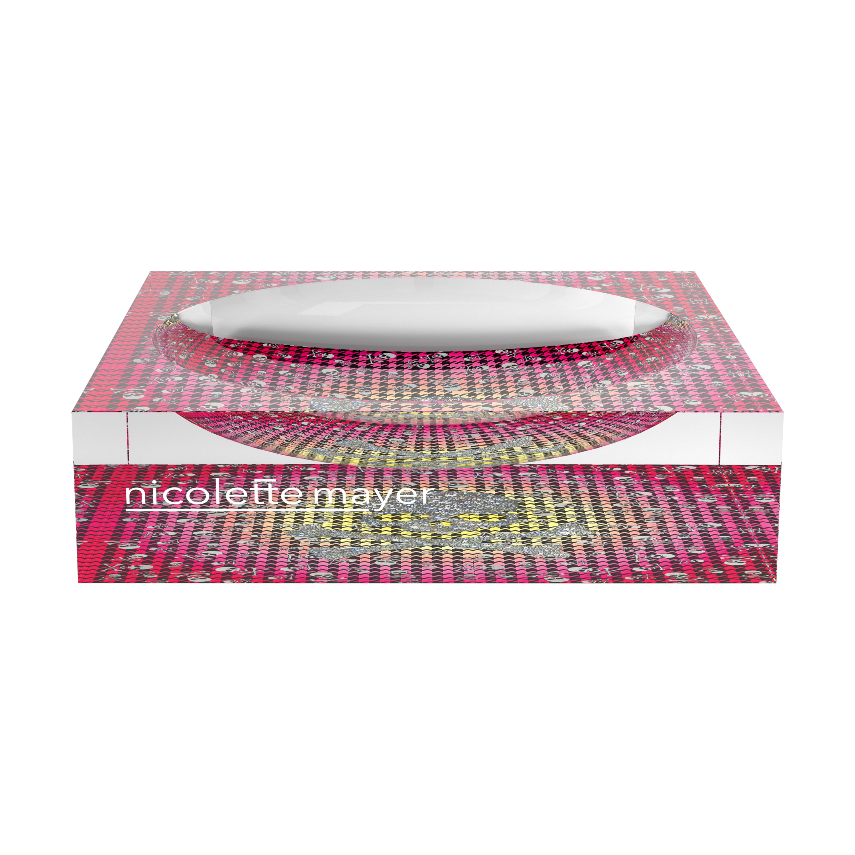 CrossBones Houndstooth Pink Yellow Acrylic Candy Catchall Dish