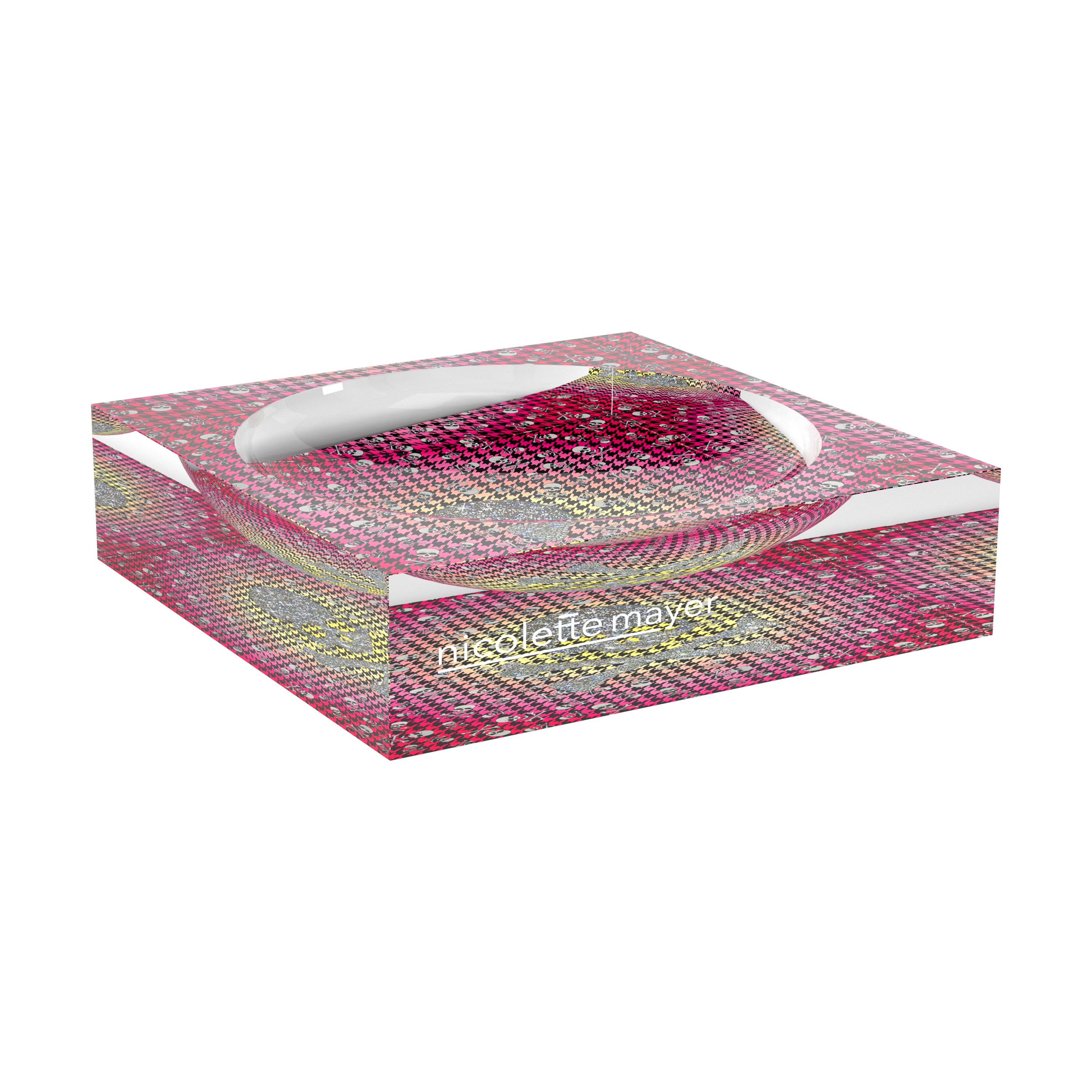 CrossBones Houndstooth Pink Yellow Acrylic Candy Catchall Dish - nicolettemayer.com