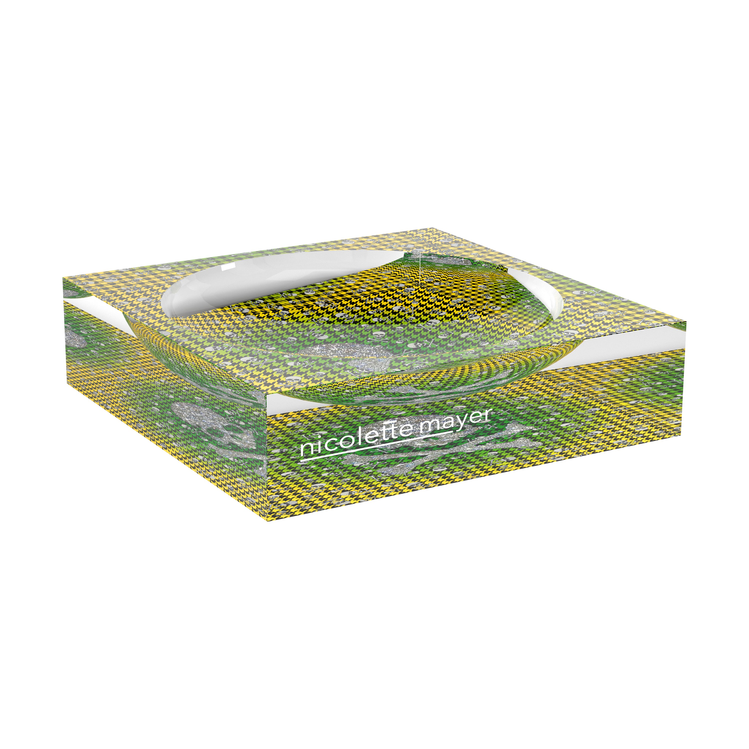 CrossBones Houndstooth Green Yellow Acrylic Candy Catchall Dish - nicolettemayer.com