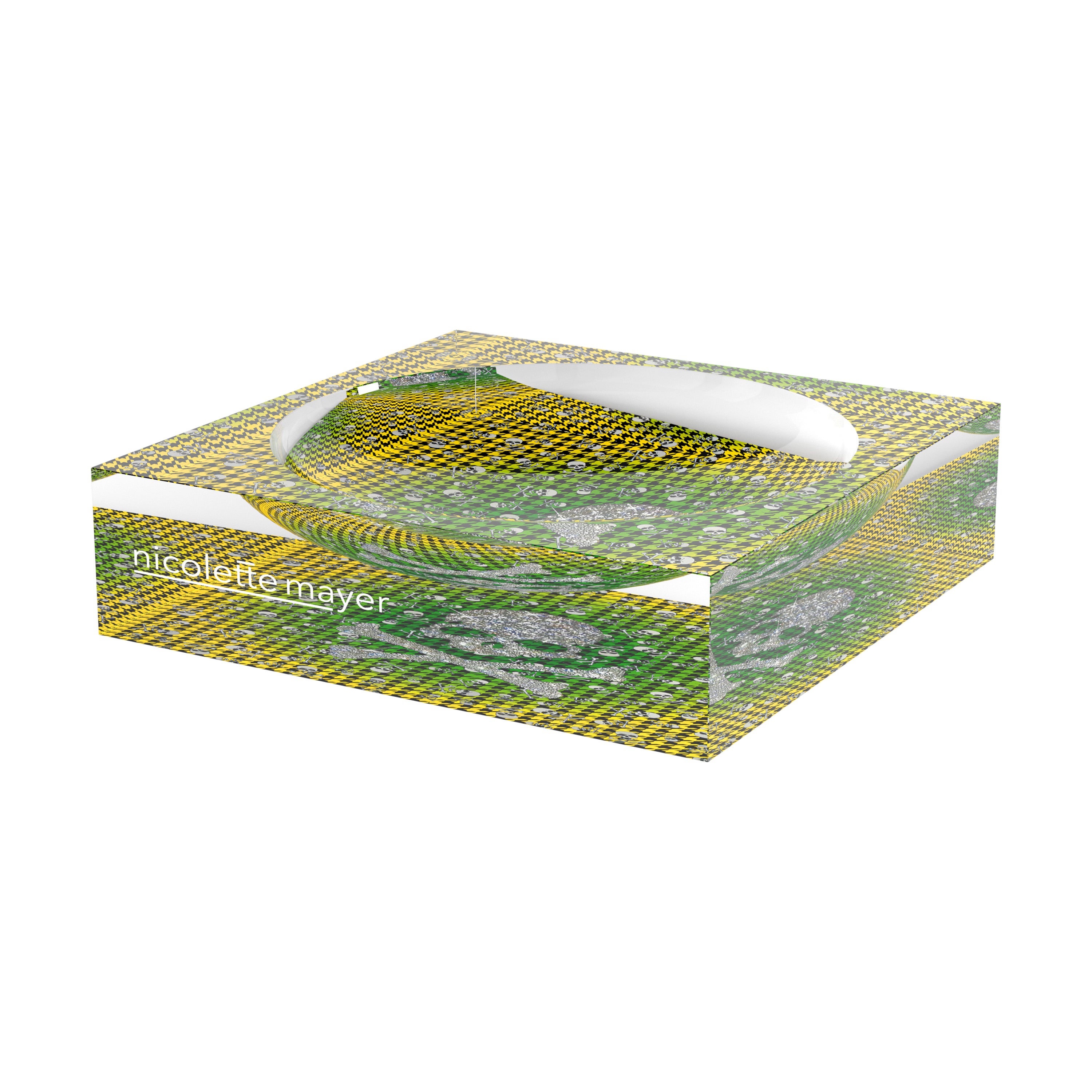 CrossBones Houndstooth Green Yellow Acrylic Candy Catchall Dish