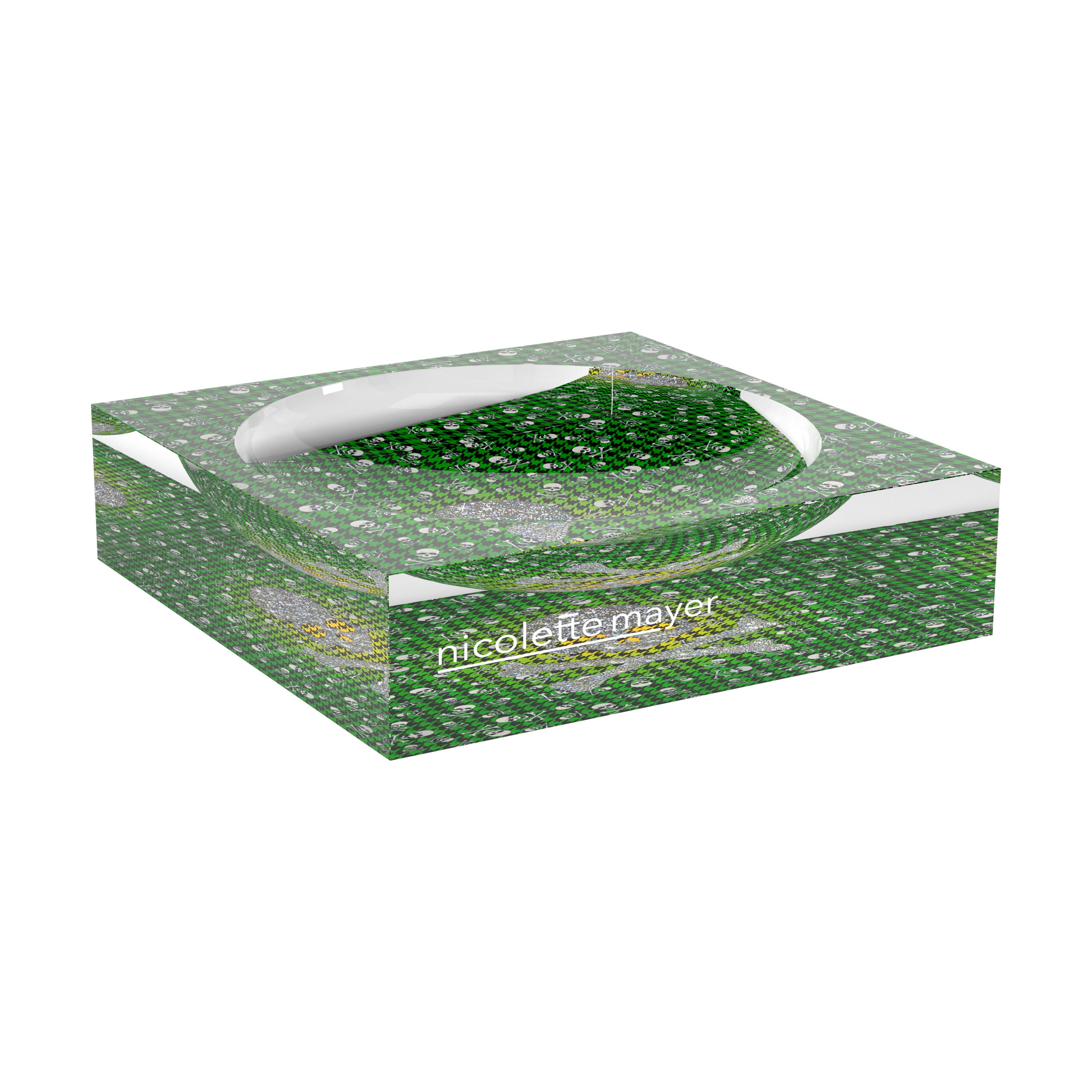 CrossBones Houndstooth Yellow Green Acrylic Candy Catchall Dish - nicolettemayer.com