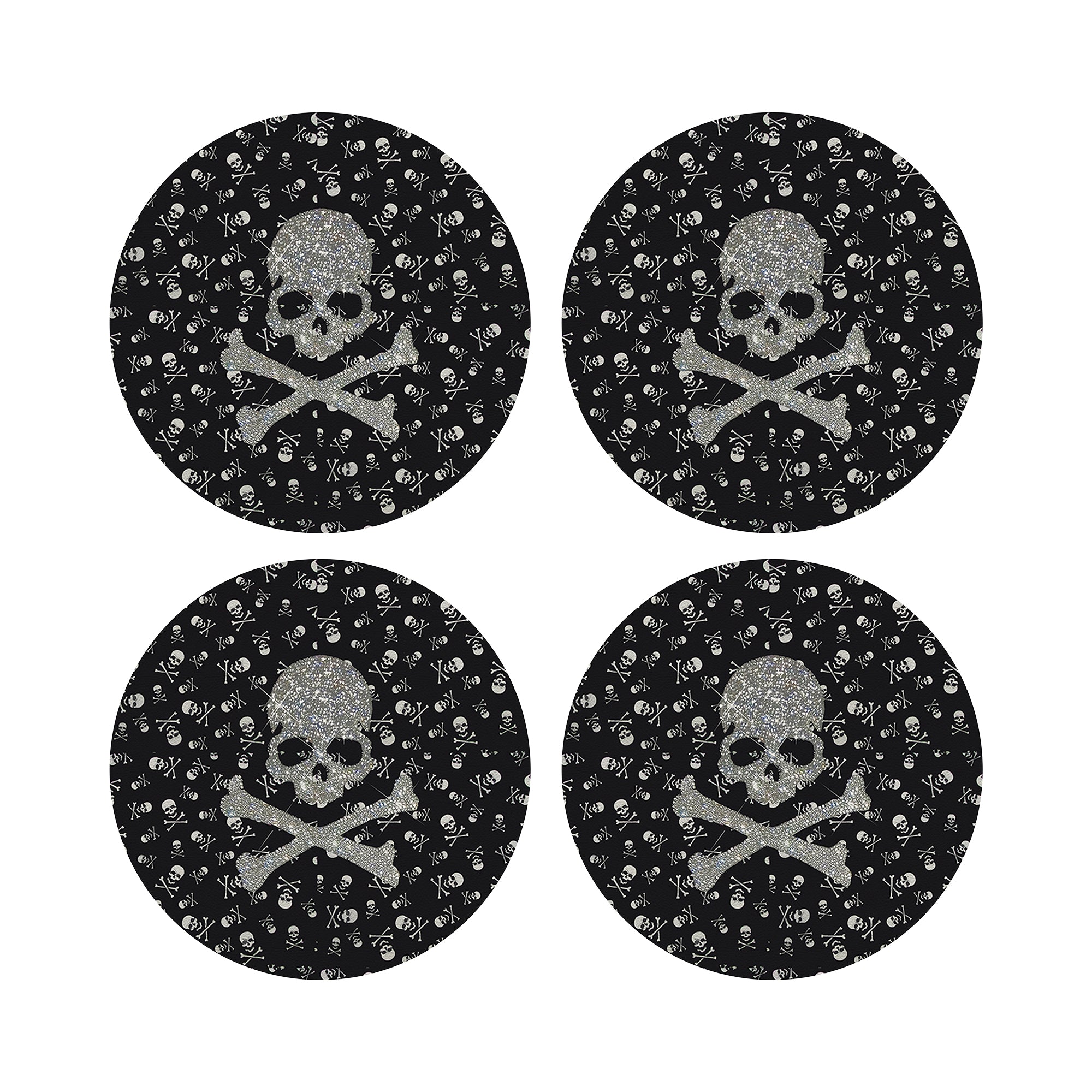 Crossbones Large Black 16" Round Pebble Placemat Set of 4 - nicolettemayer.com