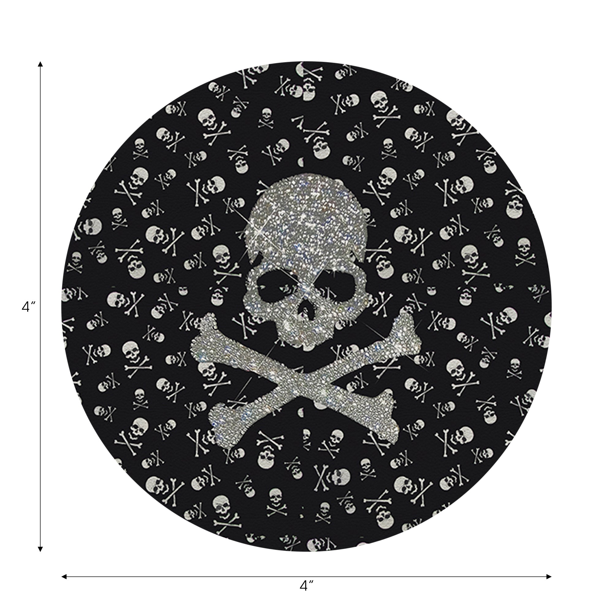 Crossbones Large Black Vegan Leather Round Coasters