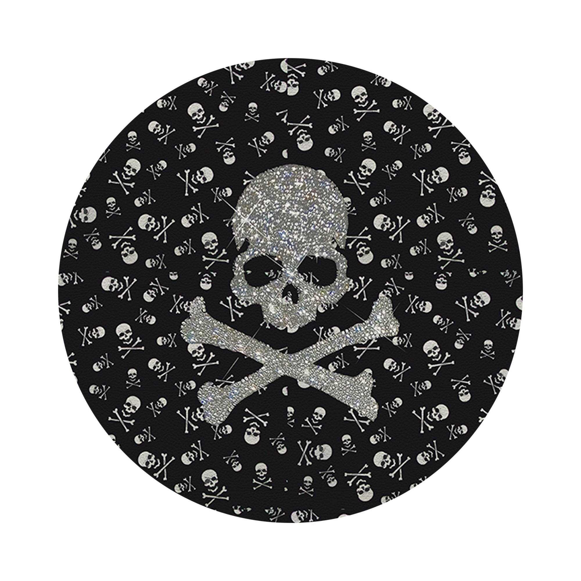 Crossbones Large Black Vegan Leather Round Coasters