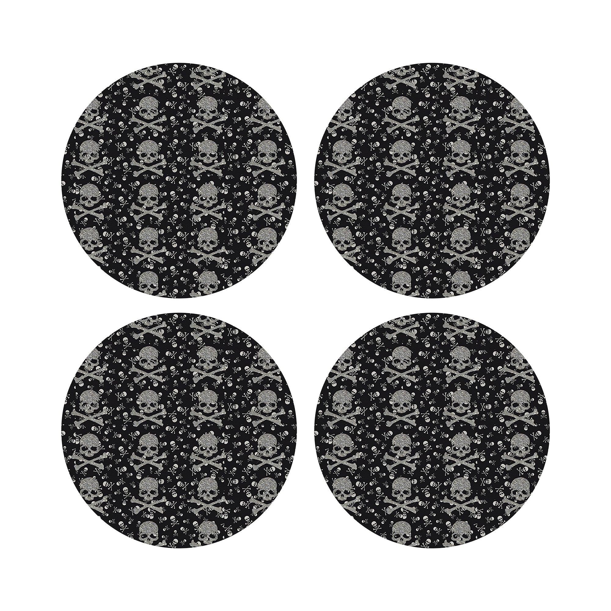 Crossbones Small Black 16" Round Pebble Placemat Set of 4 - nicolettemayer.com