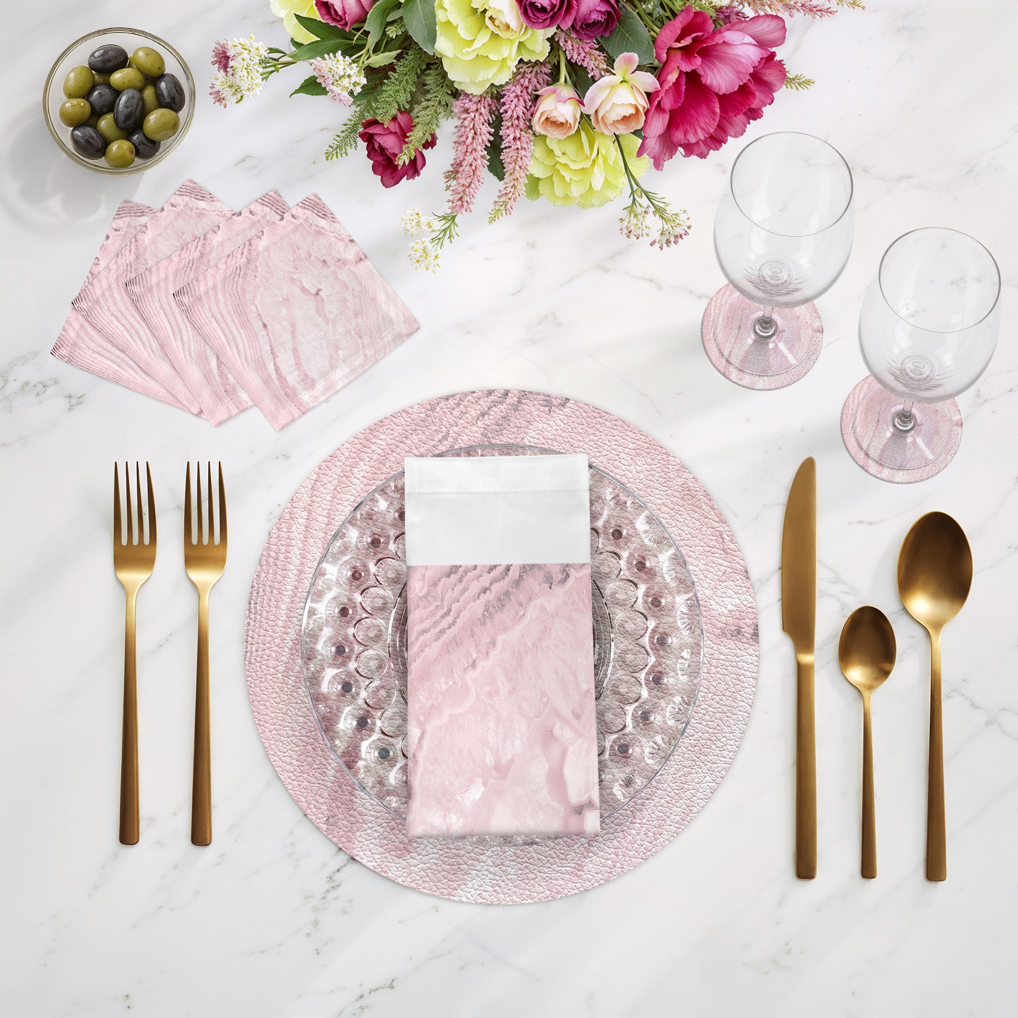 Crystal Blossom Vegan Leather Round Pebble Placemat - nicolettemayer.com