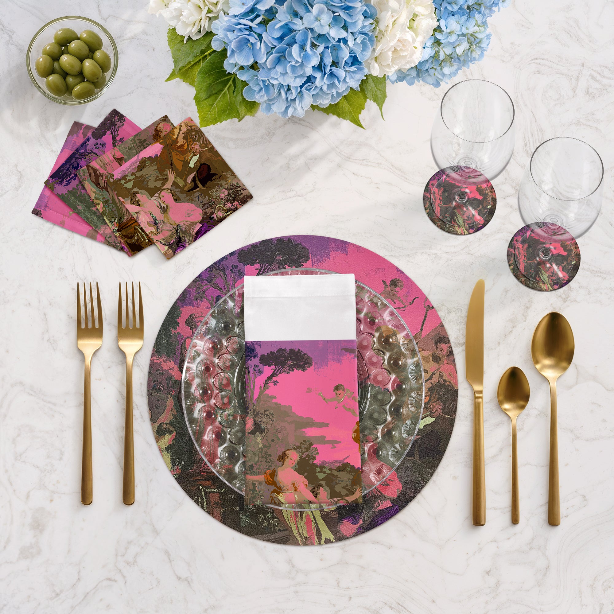 Cyprus Picnic Pop Pink Vegan Leather Round Pebble Placemat - nicolettemayer.com