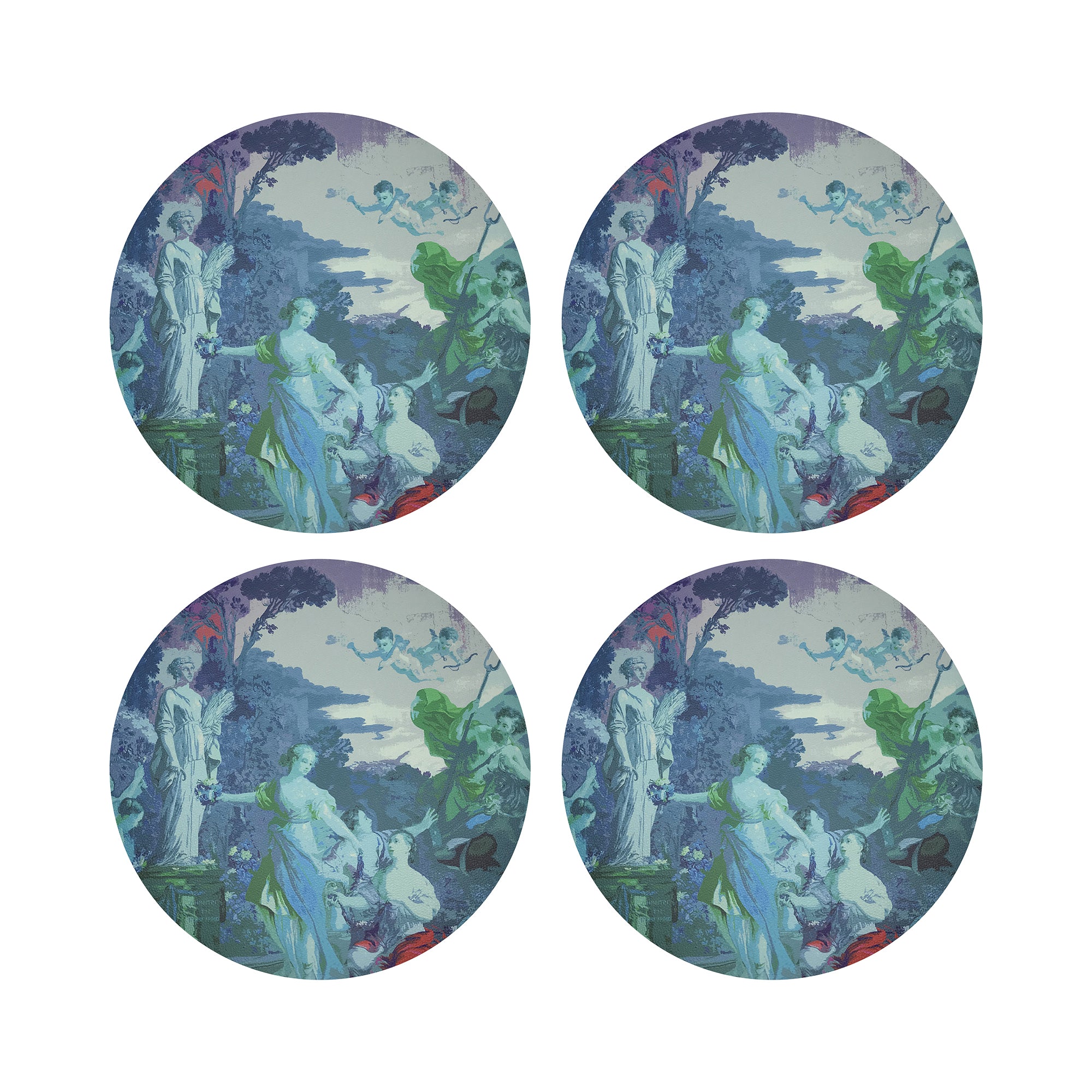 Cyprus Picnic Cyan 16" Round Pebble Placemats, Set of 4 - nicolettemayer.com