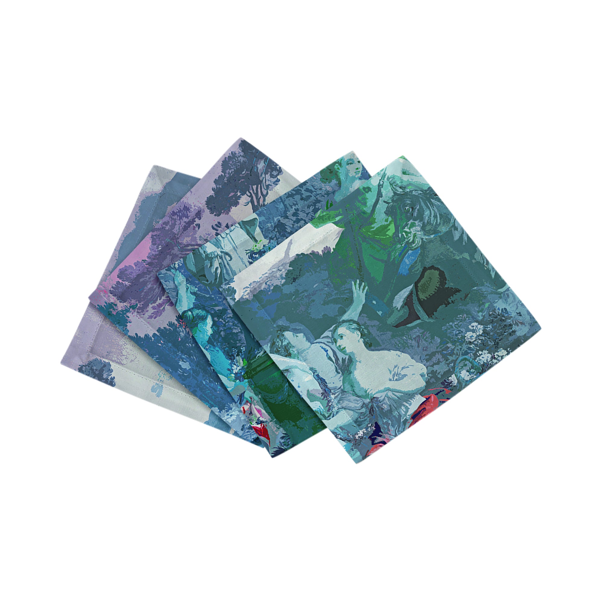 CYPRUS PICNIC CYAN 6"X6" HEMSTITCH COCKTAIL NAPKINS, SET OF 4 - nicolettemayer.com