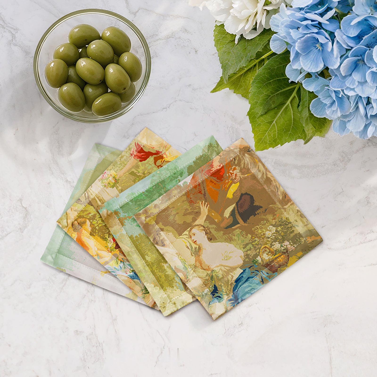 CYPRUS PICNIC VINTAGE 6"X6" HEMSTITCH COCKTAIL NAPKINS, SET OF 4 - nicolettemayer.com