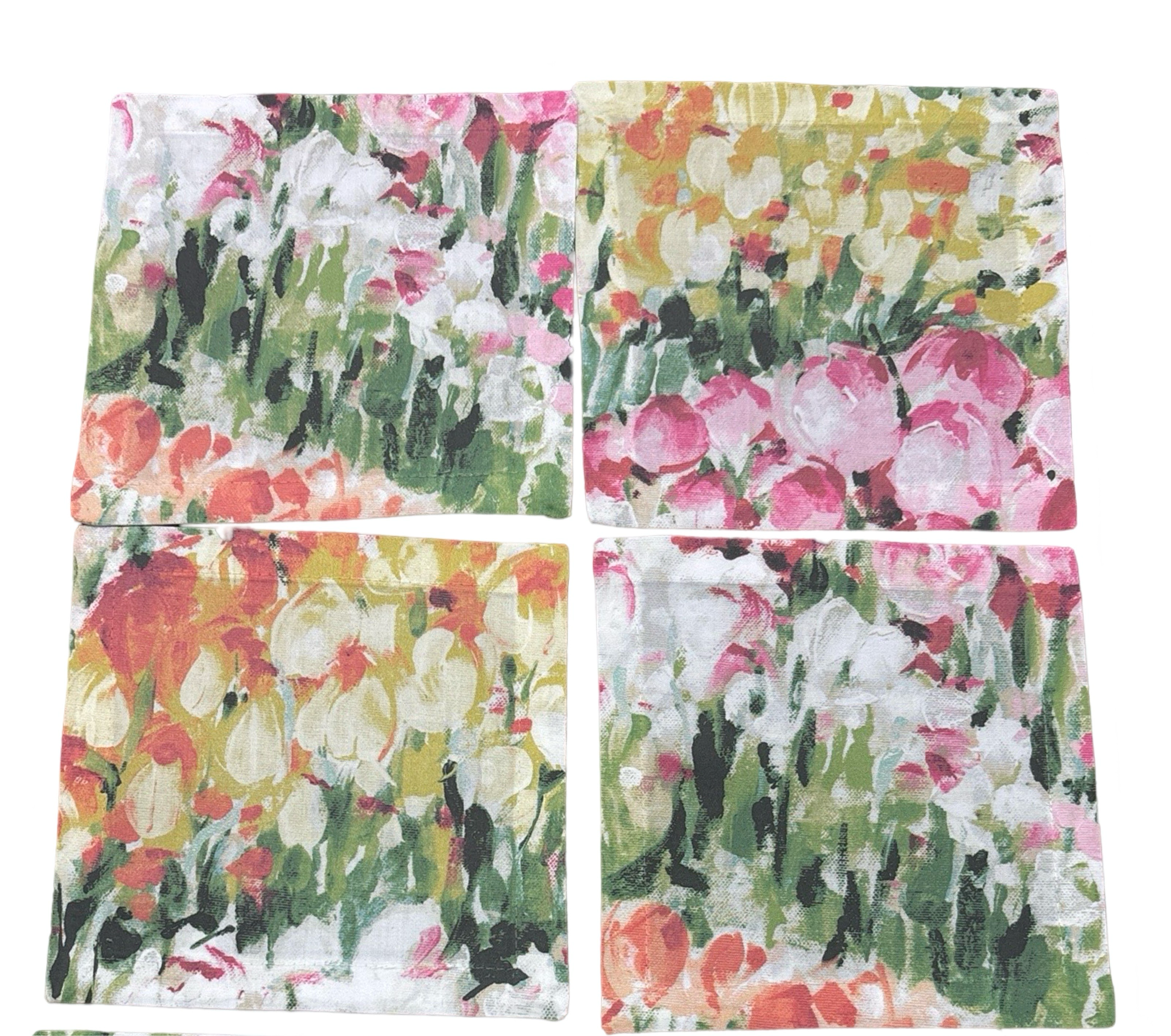 Ensemble de 4 serviettes de cocktail en satin de coton Tulip Gardens Original 6 x 6