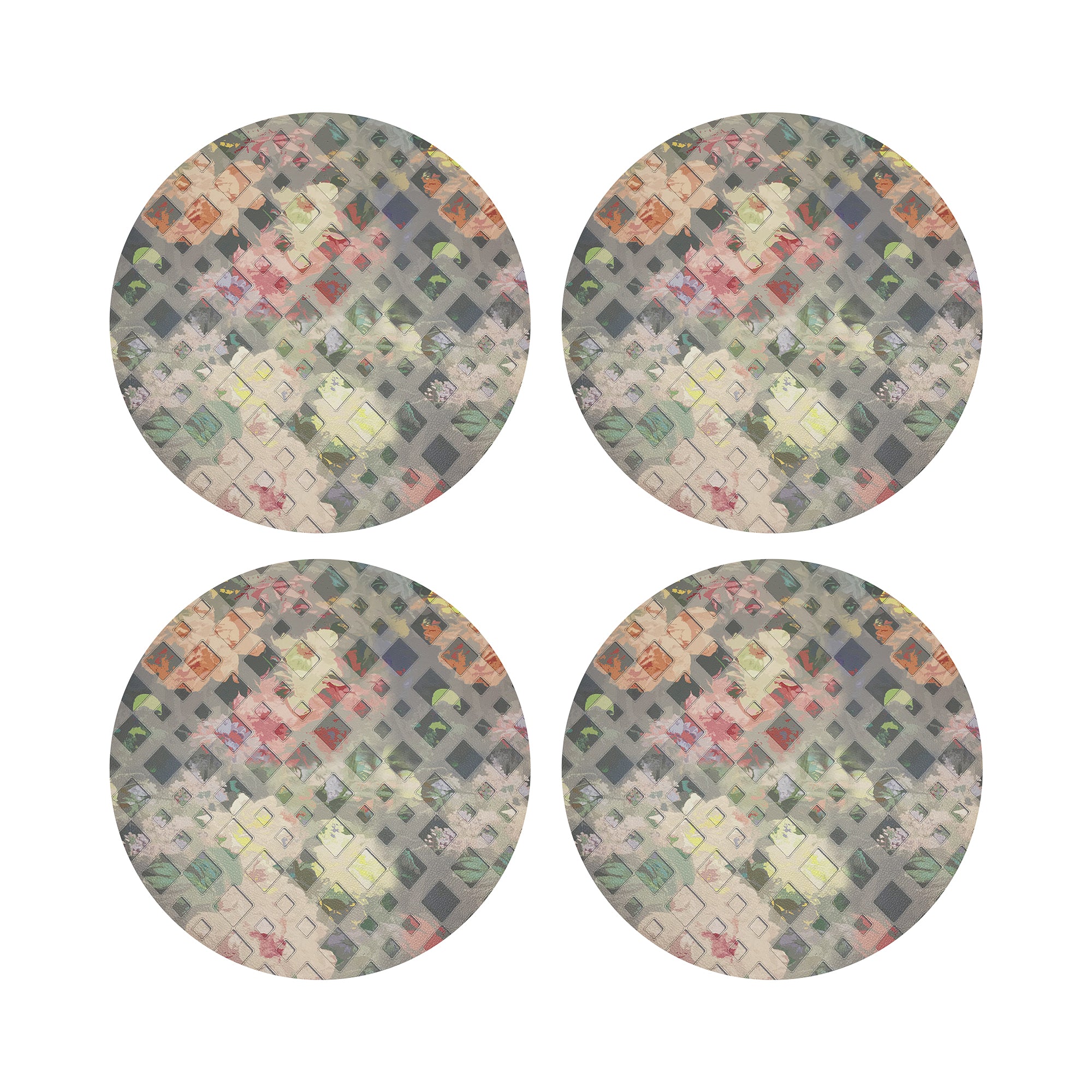 Defosse Trellis Azalea 16" Round Pebble Placemats, Set of 4 - nicolettemayer.com
