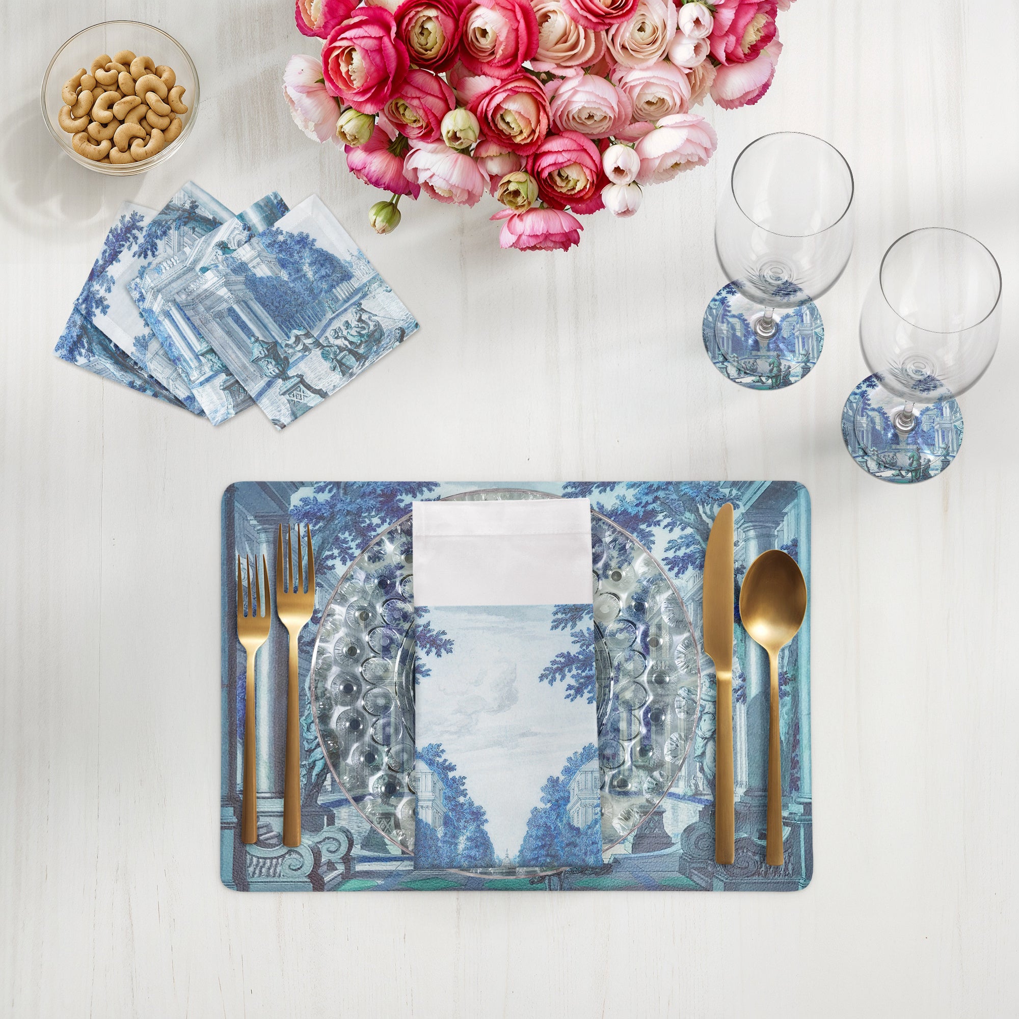 Dimanche A Paris Cerulean Vegan Leather Rectangle Pebble Placemat
