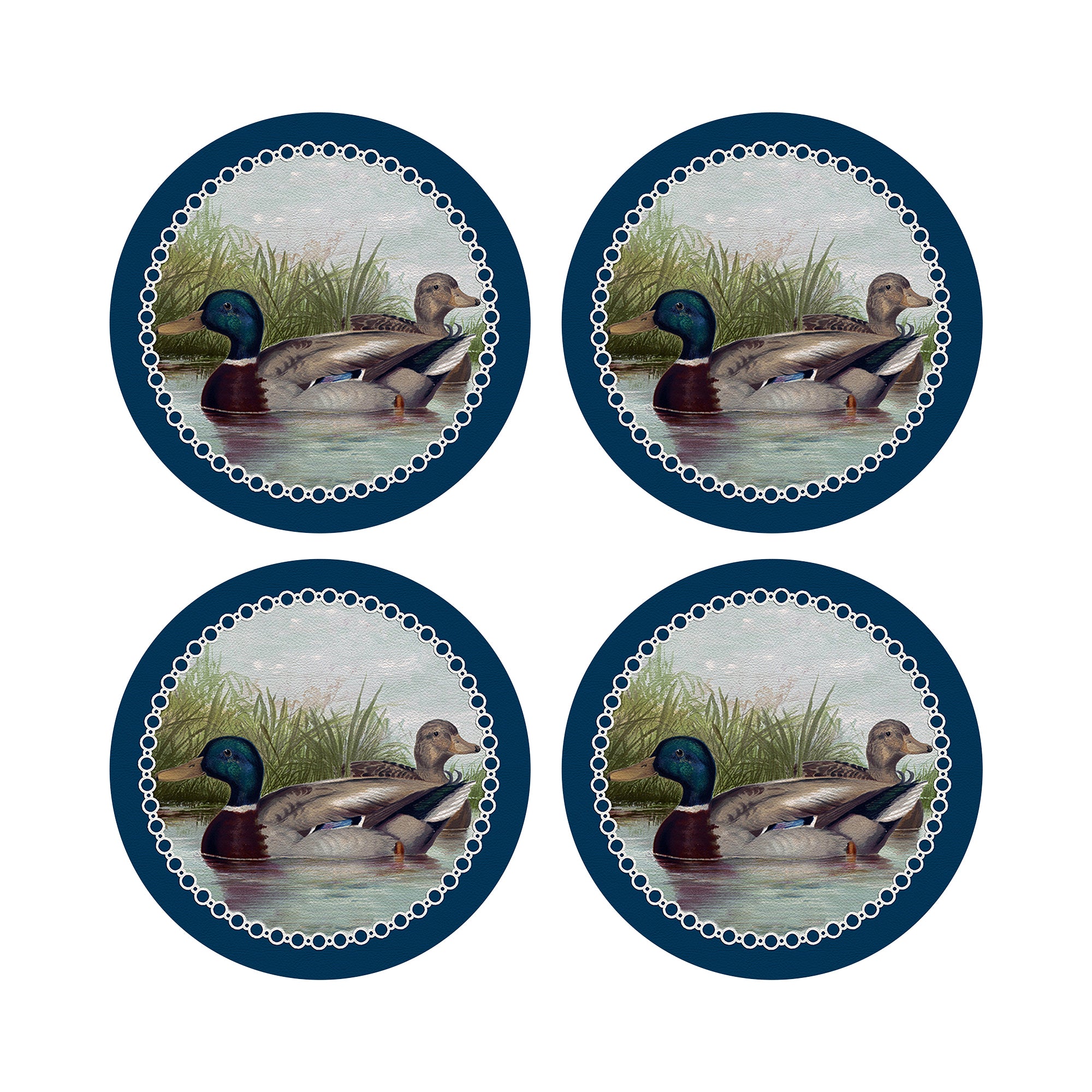 English Duck Pond Blue 16" Round Pebble Placemat Set of 4 - nicolettemayer.com