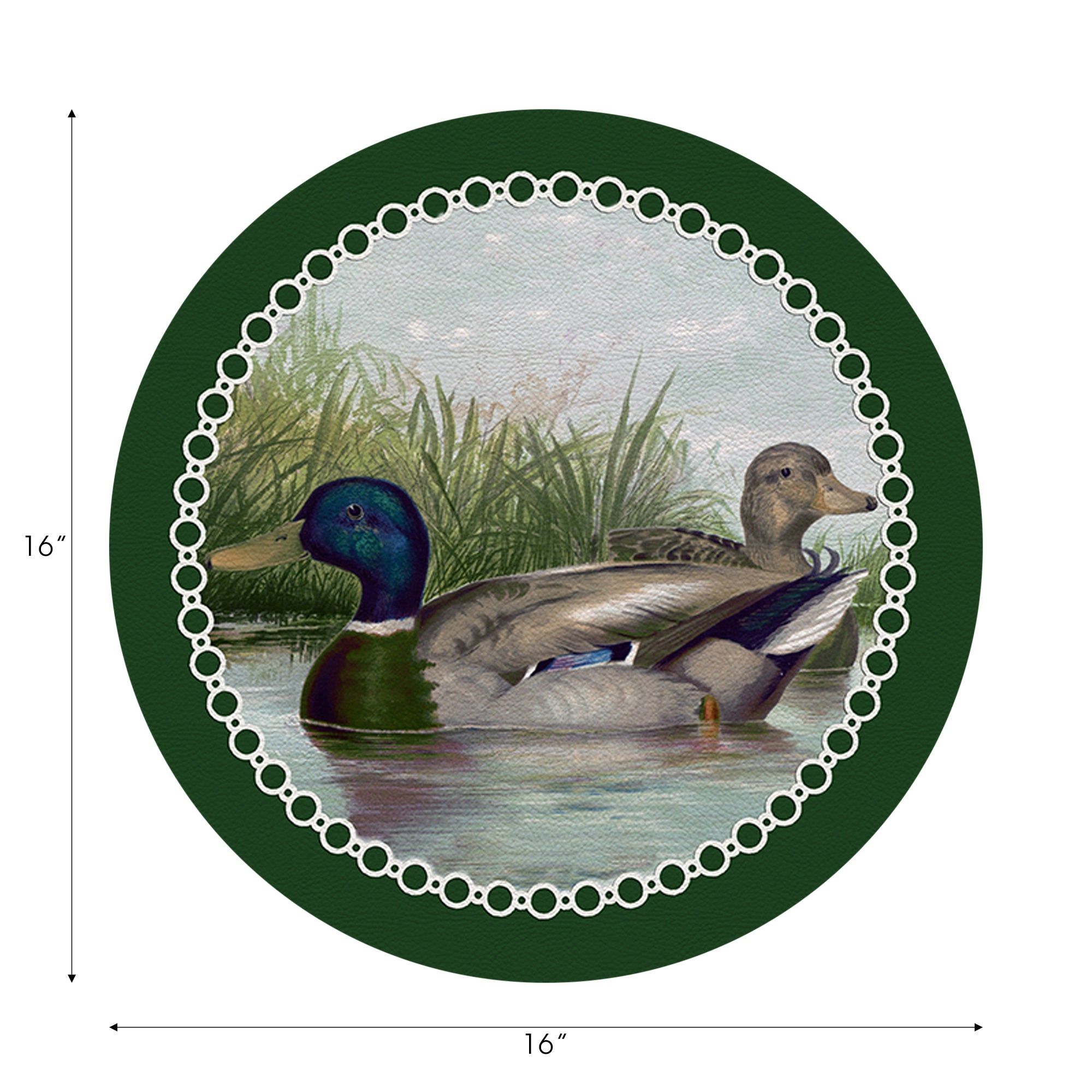 Ensemble de 4 sets de table ronds en galets de 40,6 cm, motif étang à canards anglais, vert