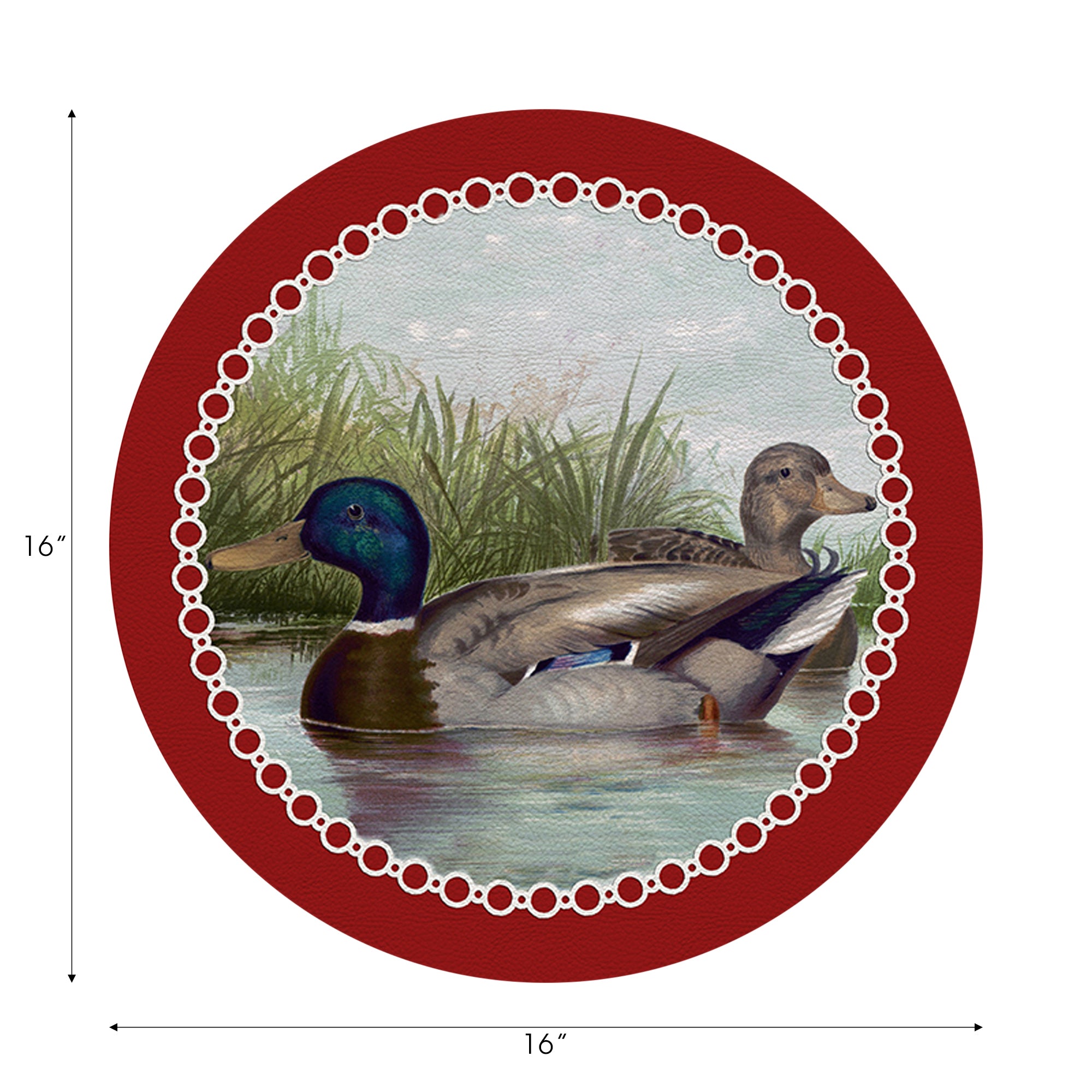 Ensemble de 4 sets de table ronds en galets de 40,6 cm, motif étang aux canards anglais, rouge