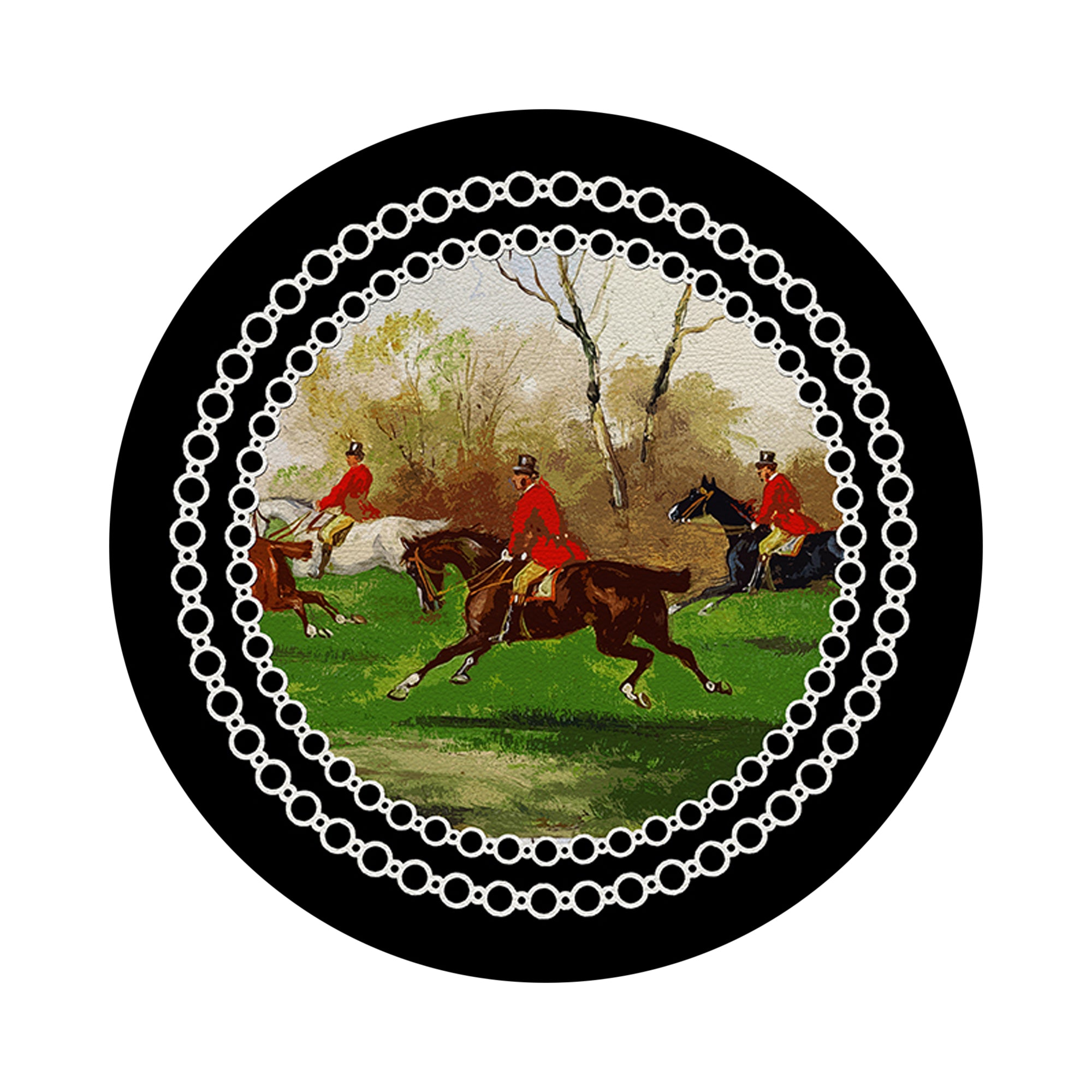 English Hunting Black 16" Round Pebble Placemats, Set of 4 - nicolettemayer.com