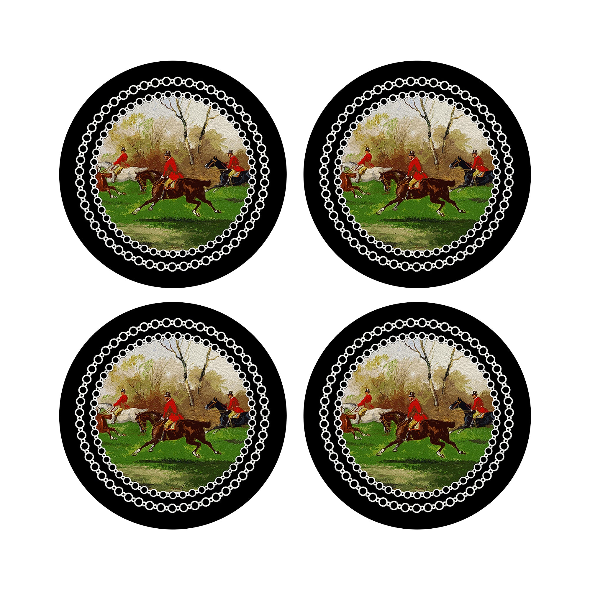 English Hunting Black 16" Round Pebble Placemats, Set of 4 - nicolettemayer.com
