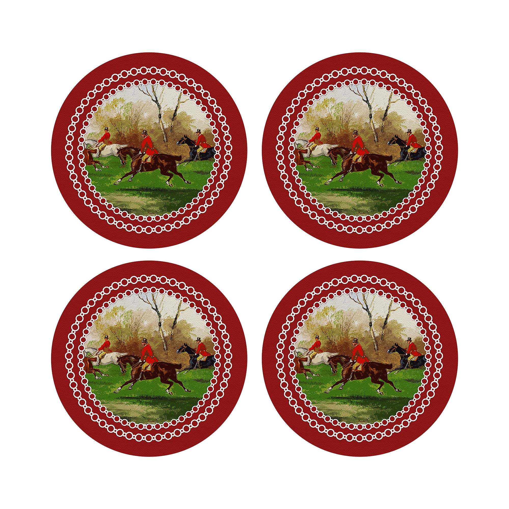English Hunting Red 16" Round Pebble Placemats, Set of 4 - nicolettemayer.com