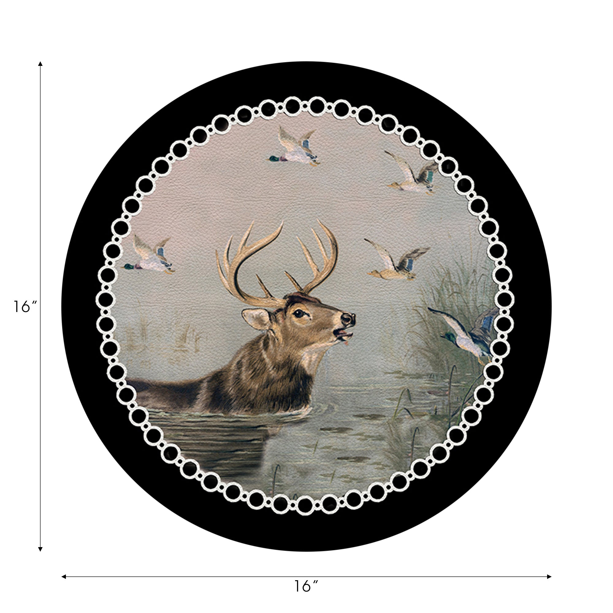 Ensemble de 4 sets de table ronds en galets, motif cerf anglais noir, 40 cm