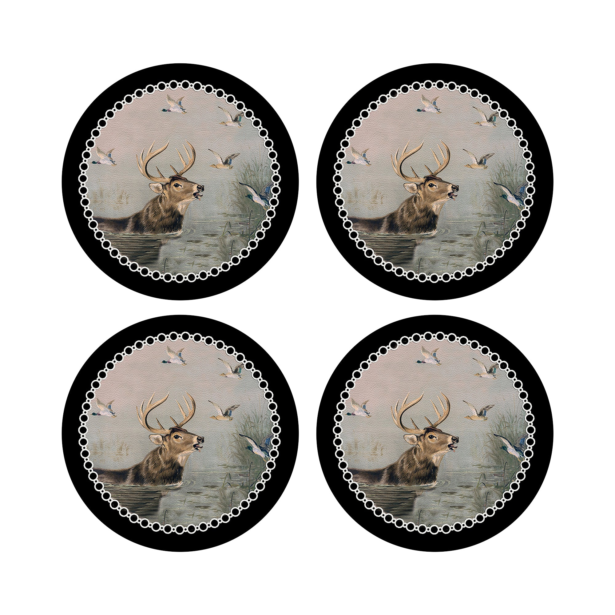 English Stag Black 16" Round Pebble Placemats, Set of 4 - nicolettemayer.com