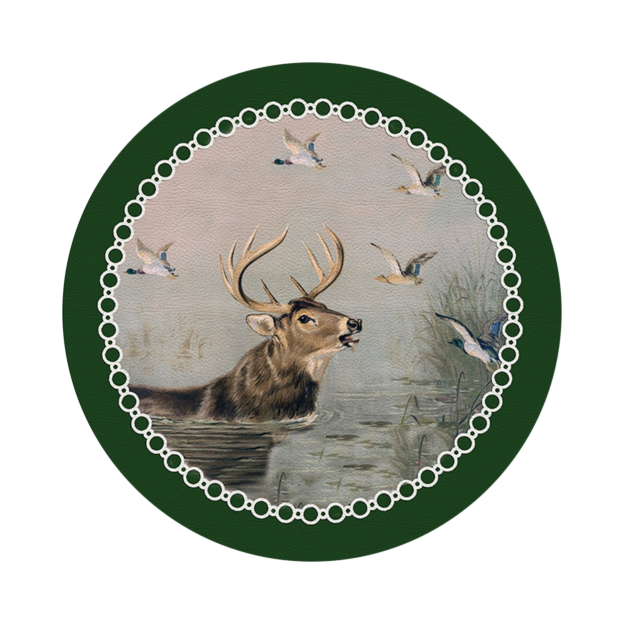 English Stag Green 16" Round Pebble Placemats, Set of 4 - nicolettemayer.com