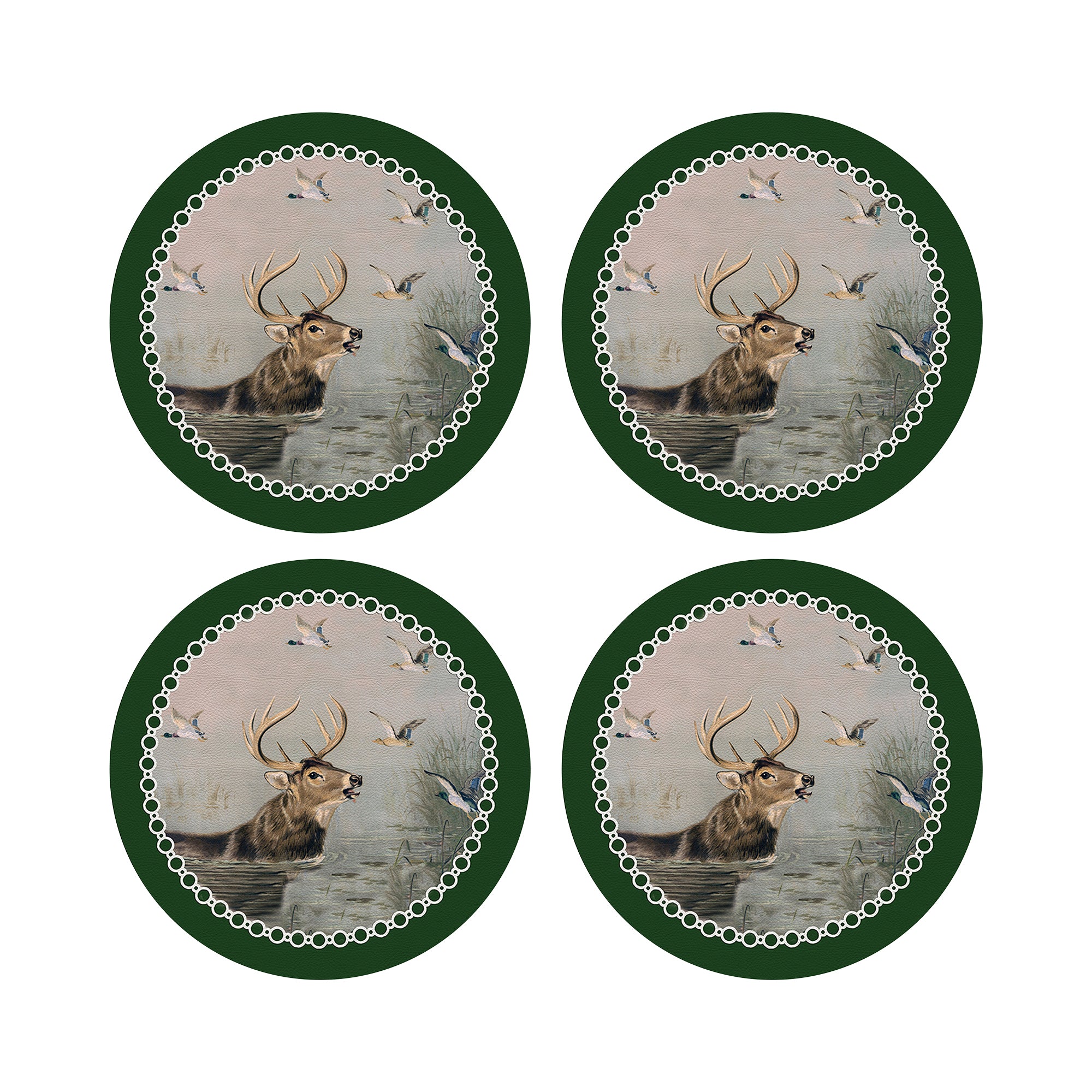 English Stag Green 16" Round Pebble Placemats, Set of 4 - nicolettemayer.com